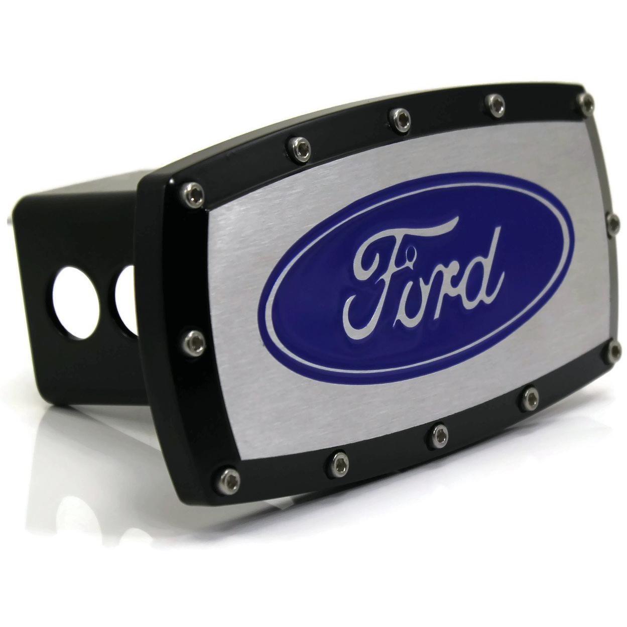 Ford Blue Logo 2" Tow Hitch Cover Plug Engraved Billet Black Powder Coated
