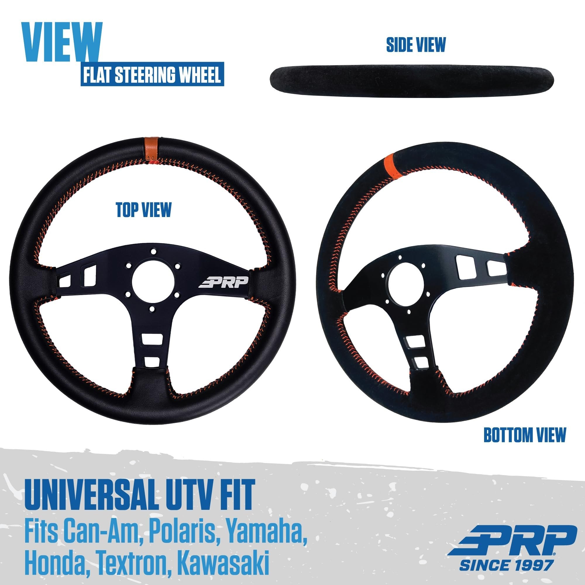PRP Seats Off-Road Racing Flat Leather Grip Steering Wheel - Aluminum with Matte Black Finish