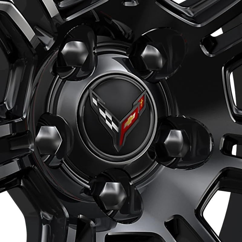 C8 Corvette Black/Carbon Flash Wheel Center Cap With Flags: Black