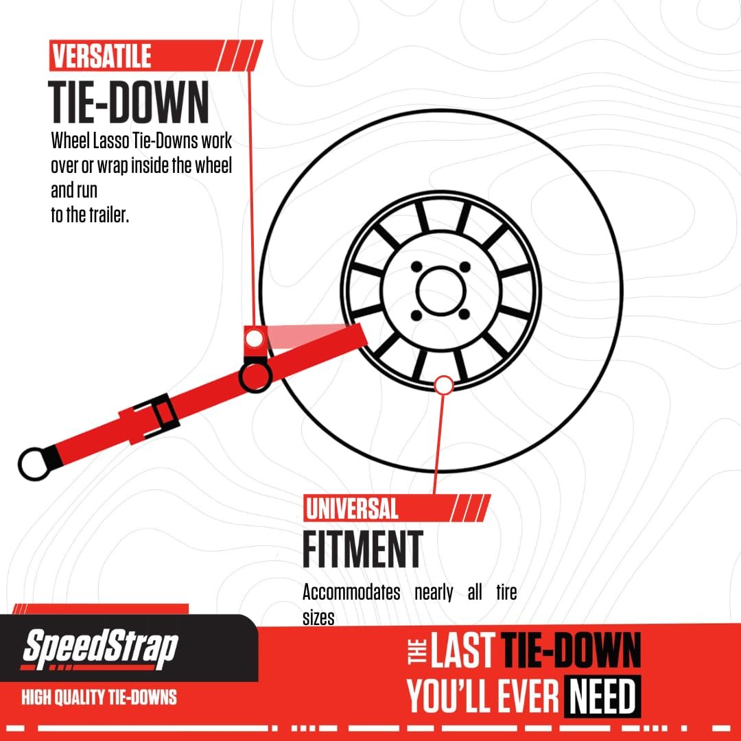 SpeedStrap Through Wheel Tie-Down, Black 1.5" x 10' Strap - Secure UTV to Trailer, 4,000 lb Max Capacity - Premium Ratchet Mechanism, Easy Loop Design