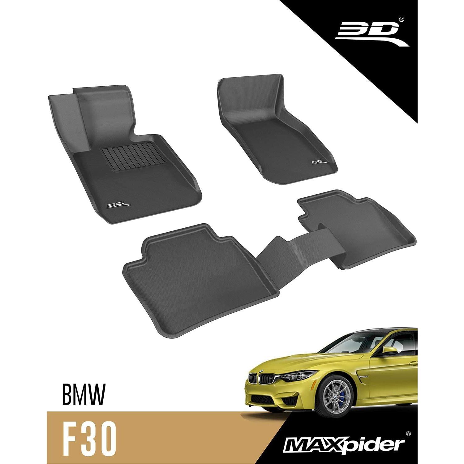 3D MAXpider Complete Set Custom Fit All-Weather Floor Mat for Select BMW 3 Series Models - Kagu Rubber-SR1 Performance