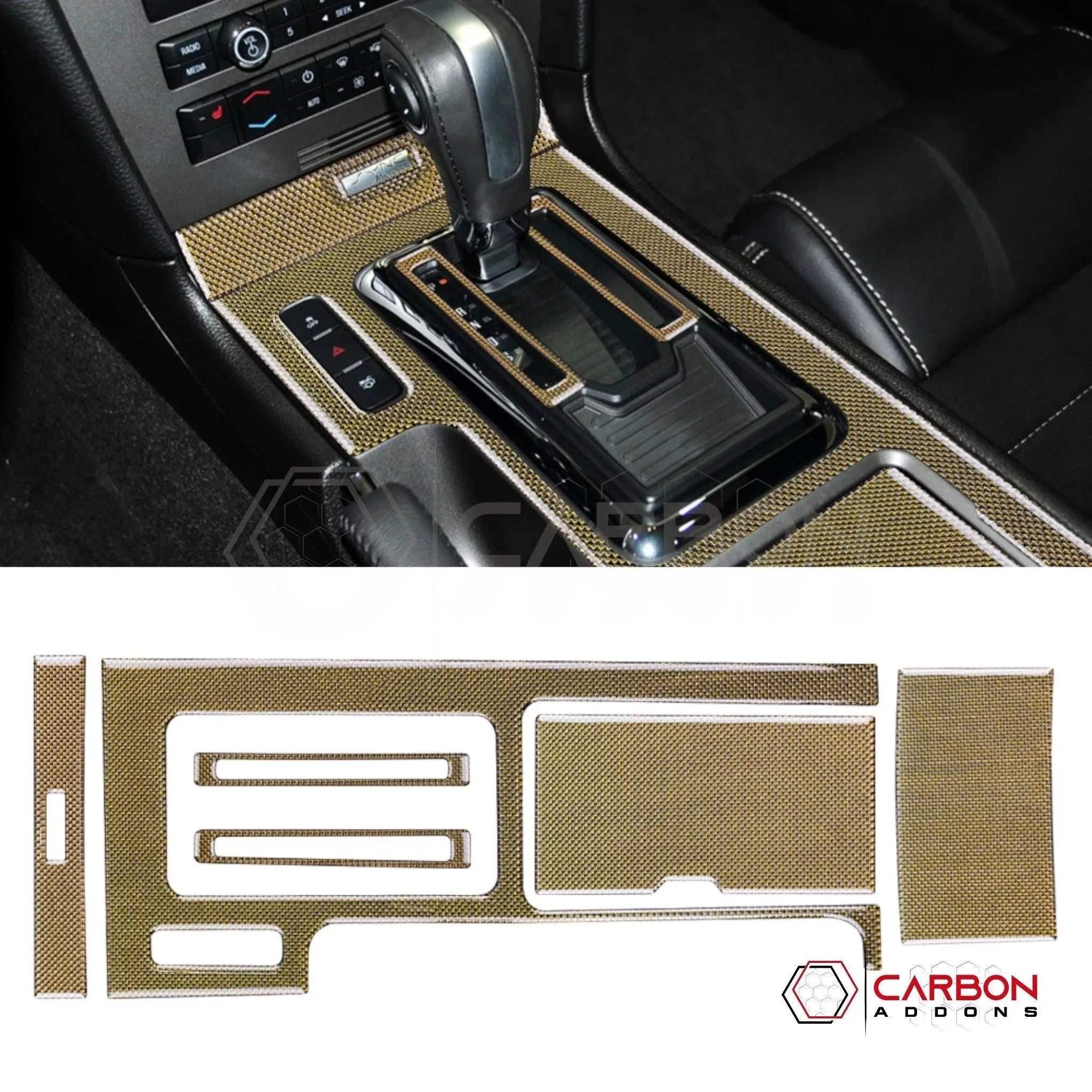 Mustang 2010-2014 Reflective Carbon Fiber Center Console Trim Overlay - carbonaddons Carbon Fiber Parts, Accessories, Upgrades, Mods