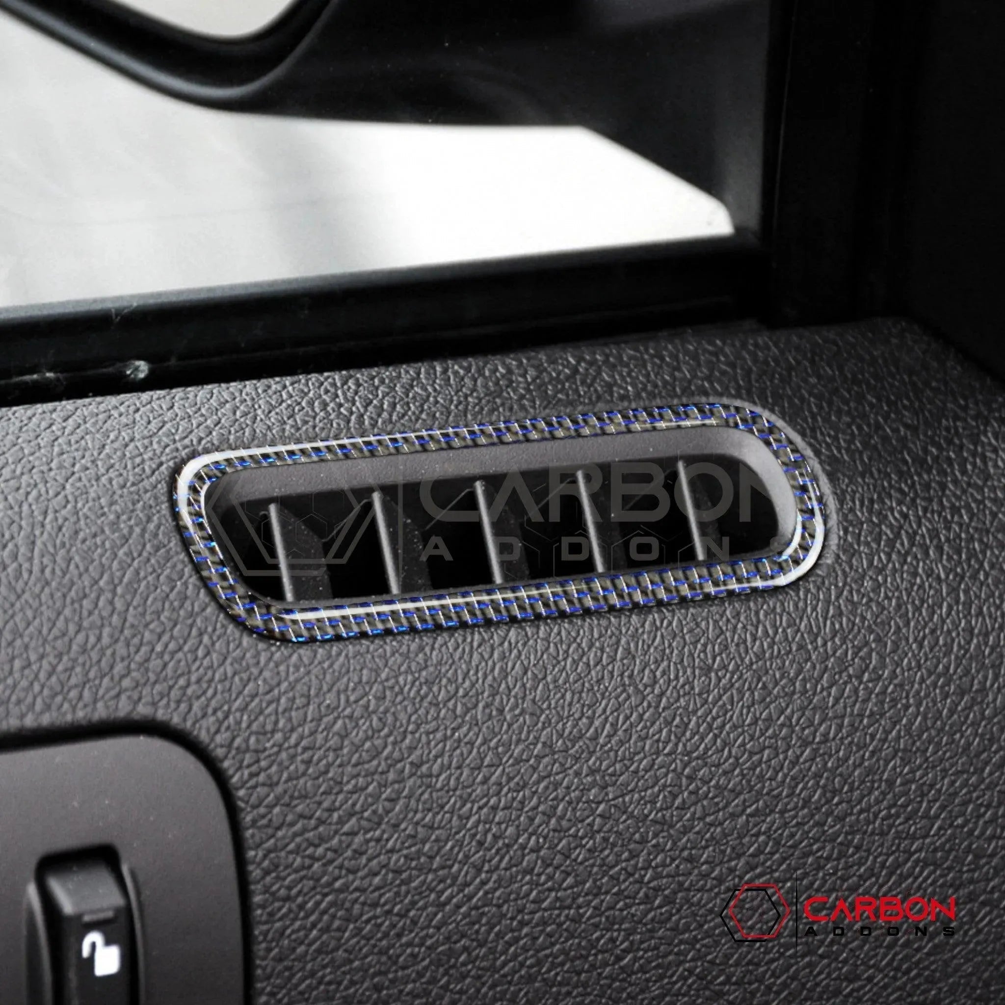 Mustang 2010-2014 Reflective Carbon Fiber Door AC Vent Trim Overlay - carbonaddons Carbon Fiber Parts, Accessories, Upgrades, Mods