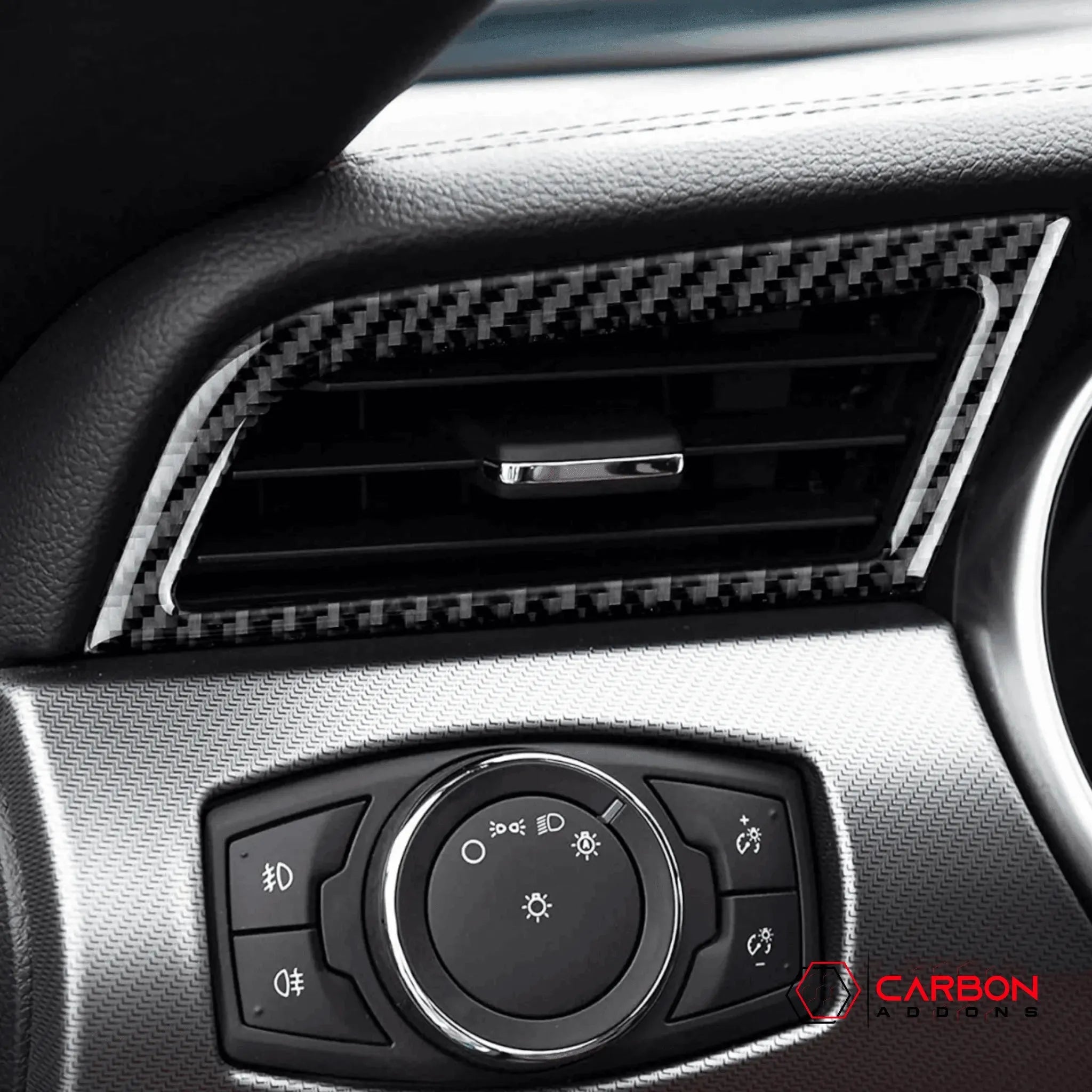 Mustang 2015-2023 Carbon Fiber AC Outlet Trim Overlays - carbonaddons Carbon Fiber Parts, Accessories, Upgrades, Mods
