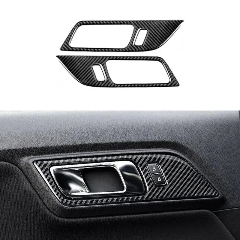 Mustang 2015-2023 Real Carbon Fiber Interior Door Handle Overlay - carbonaddons Carbon Fiber Parts, Accessories, Upgrades, Mods