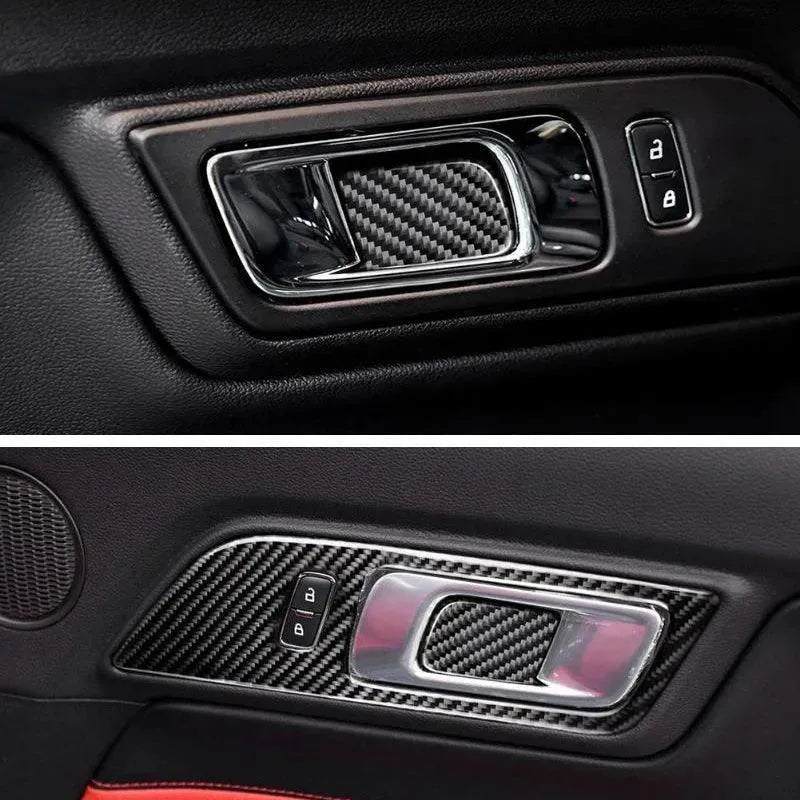 Mustang 2015-2023 Real Carbon Fiber Interior Door Handle Overlay - carbonaddons Carbon Fiber Parts, Accessories, Upgrades, Mods