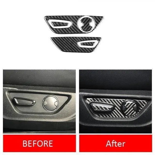 Mustang 2015-2023 Real Carbon Fiber Seat Adjuster Button Trim Overlay - carbonaddons Carbon Fiber Parts, Accessories, Upgrades, Mods