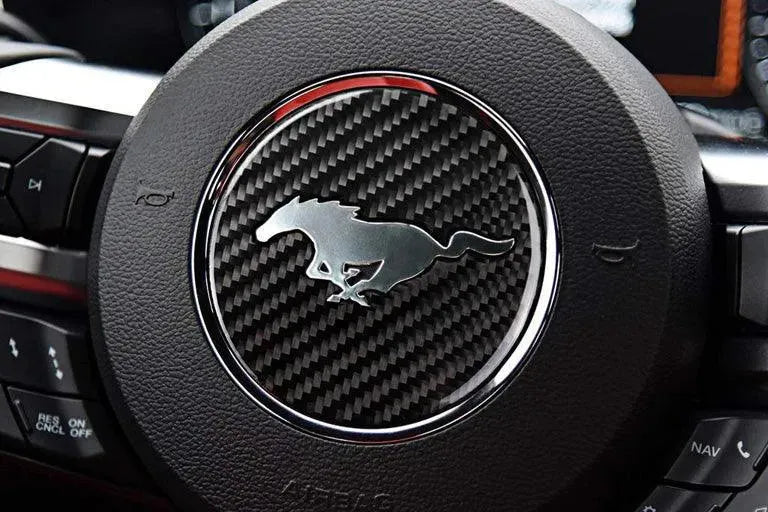Mustang 2015-2023 Real Carbon Fiber Steering Wheel Stick-On Overlay - carbonaddons Carbon Fiber Parts, Accessories, Upgrades, Mods