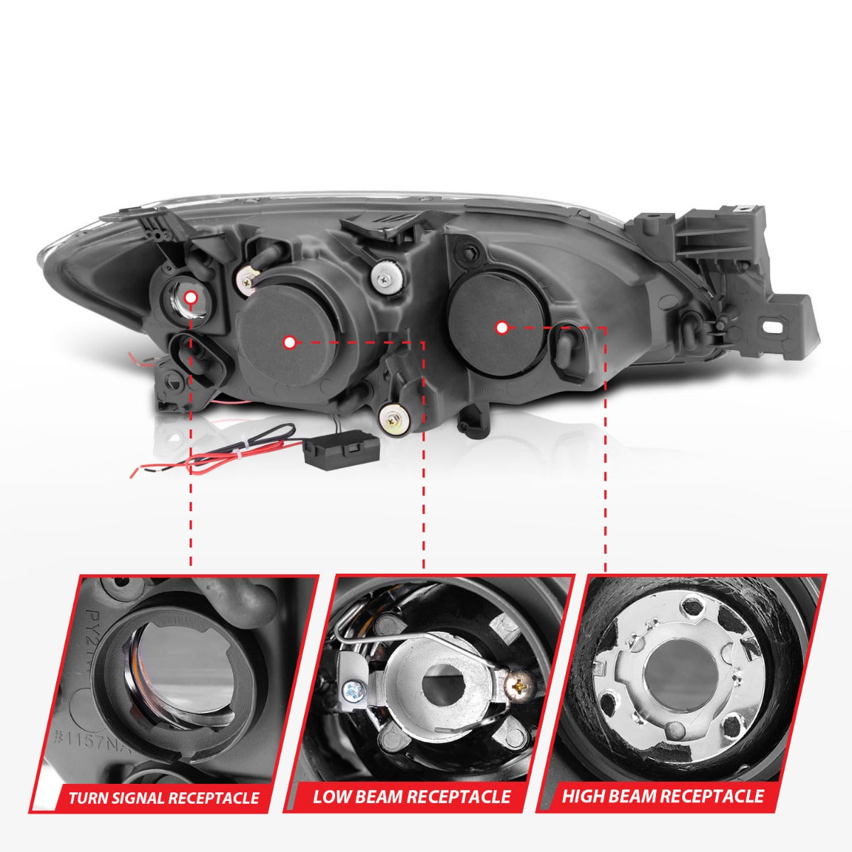 MAZDA 3 04-08 4DR PROJECTOR HEADLIGHTS BLACK W/ RX HALO