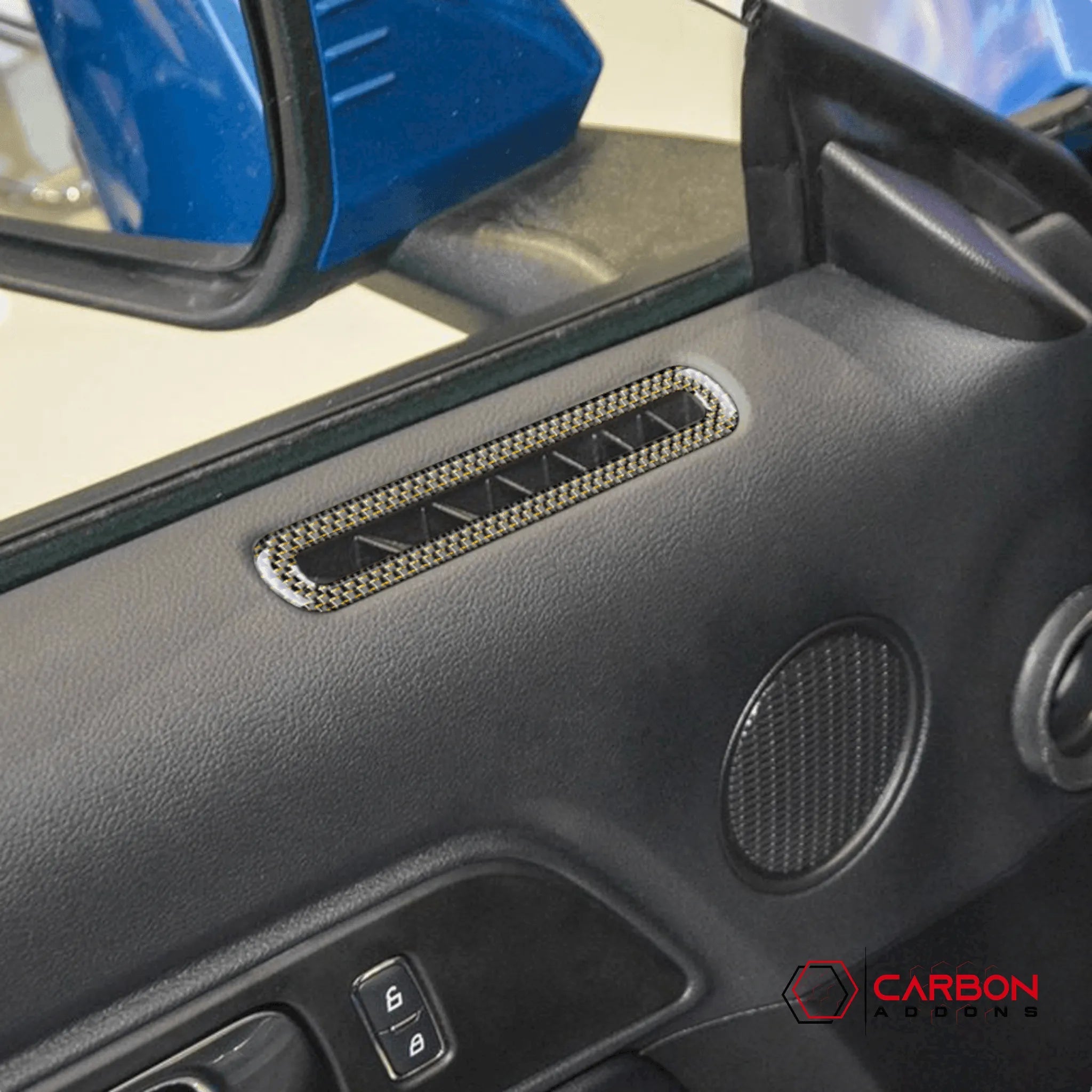 Reflective Carbon Fiber Door Air Outlet Overlay for Ford Mustang 2015-2023 - carbonaddons Carbon Fiber Parts, Accessories, Upgrades, Mods