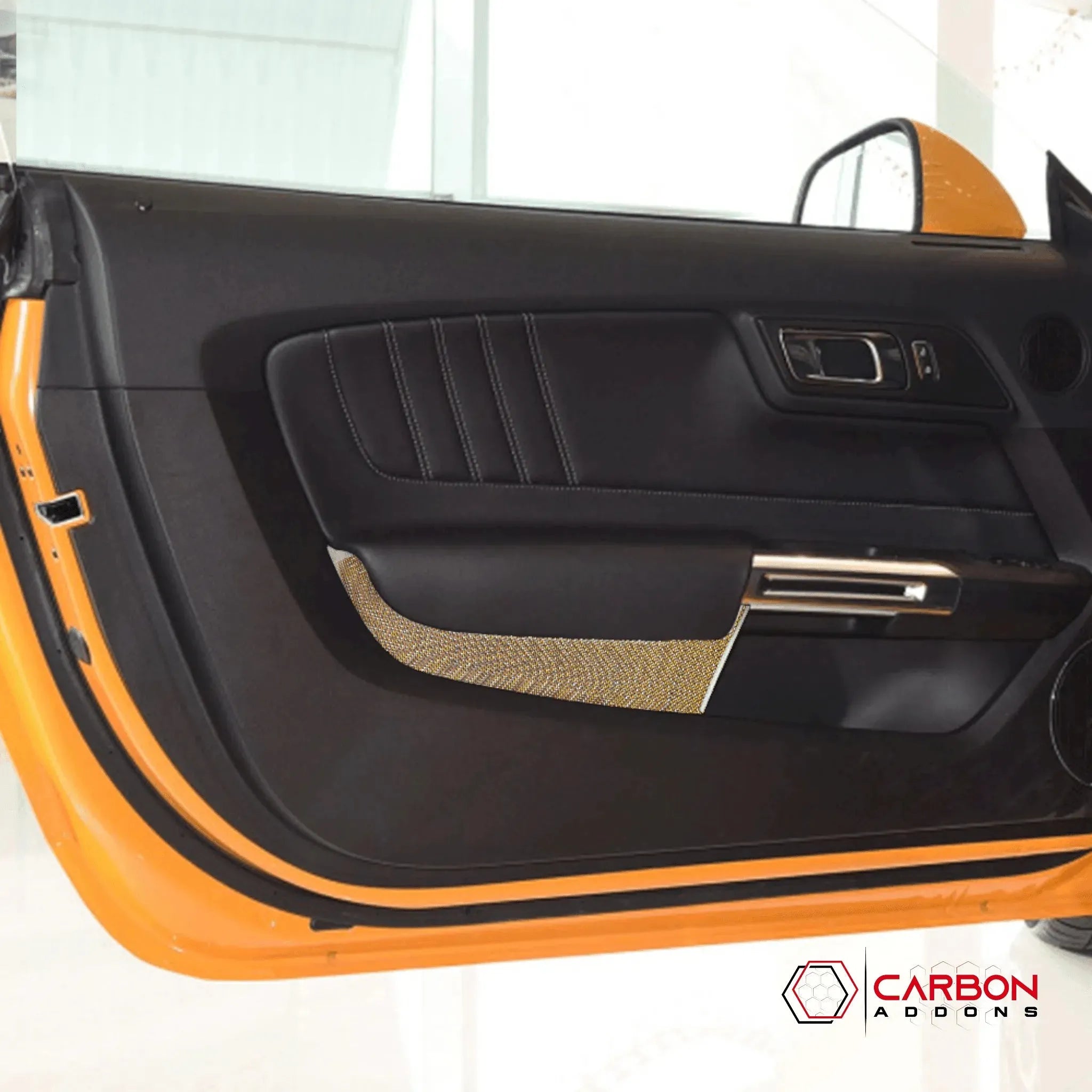 Reflective Carbon Fiber Front/Rear Door Panel Overlay for Ford Mustang 2015-2023 - carbonaddons Carbon Fiber Parts, Accessories, Upgrades, Mods