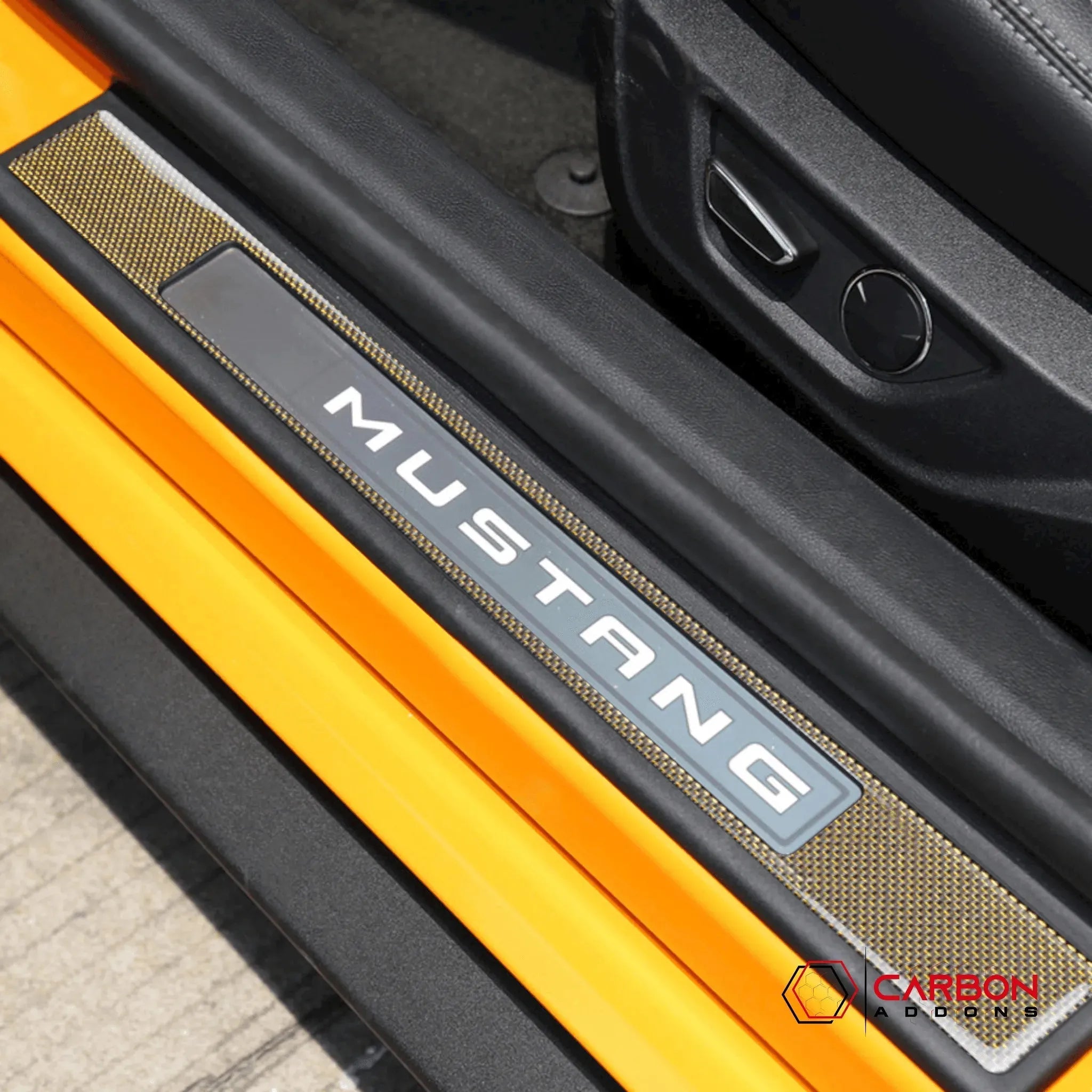 Reflective Carbon Fiber Inner Door Sills Trim Overlay for Ford Mustang 2015-2023 - carbonaddons Carbon Fiber Parts, Accessories, Upgrades, Mods