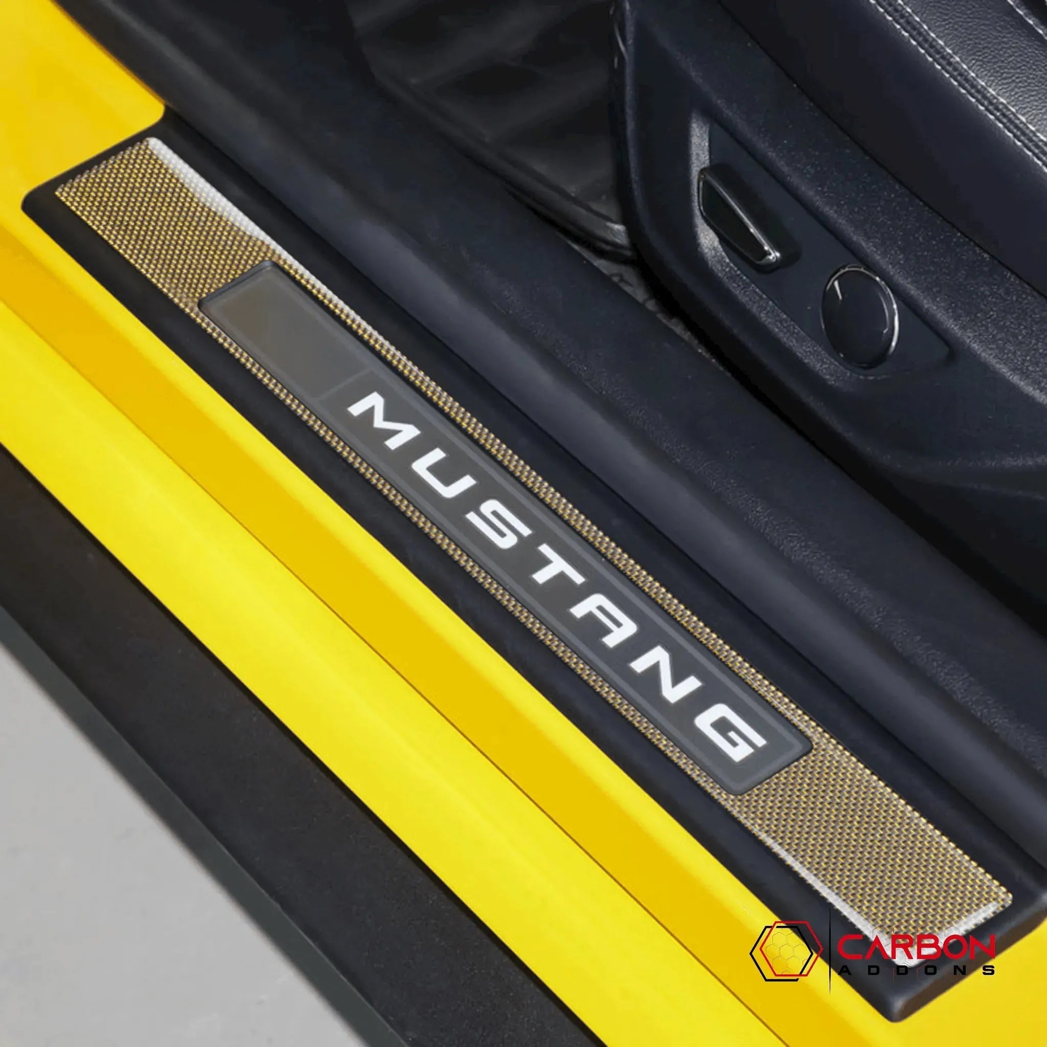 Reflective Carbon Fiber Inner Door Sills Trim Overlay for Ford Mustang 2015-2023 - carbonaddons Carbon Fiber Parts, Accessories, Upgrades, Mods