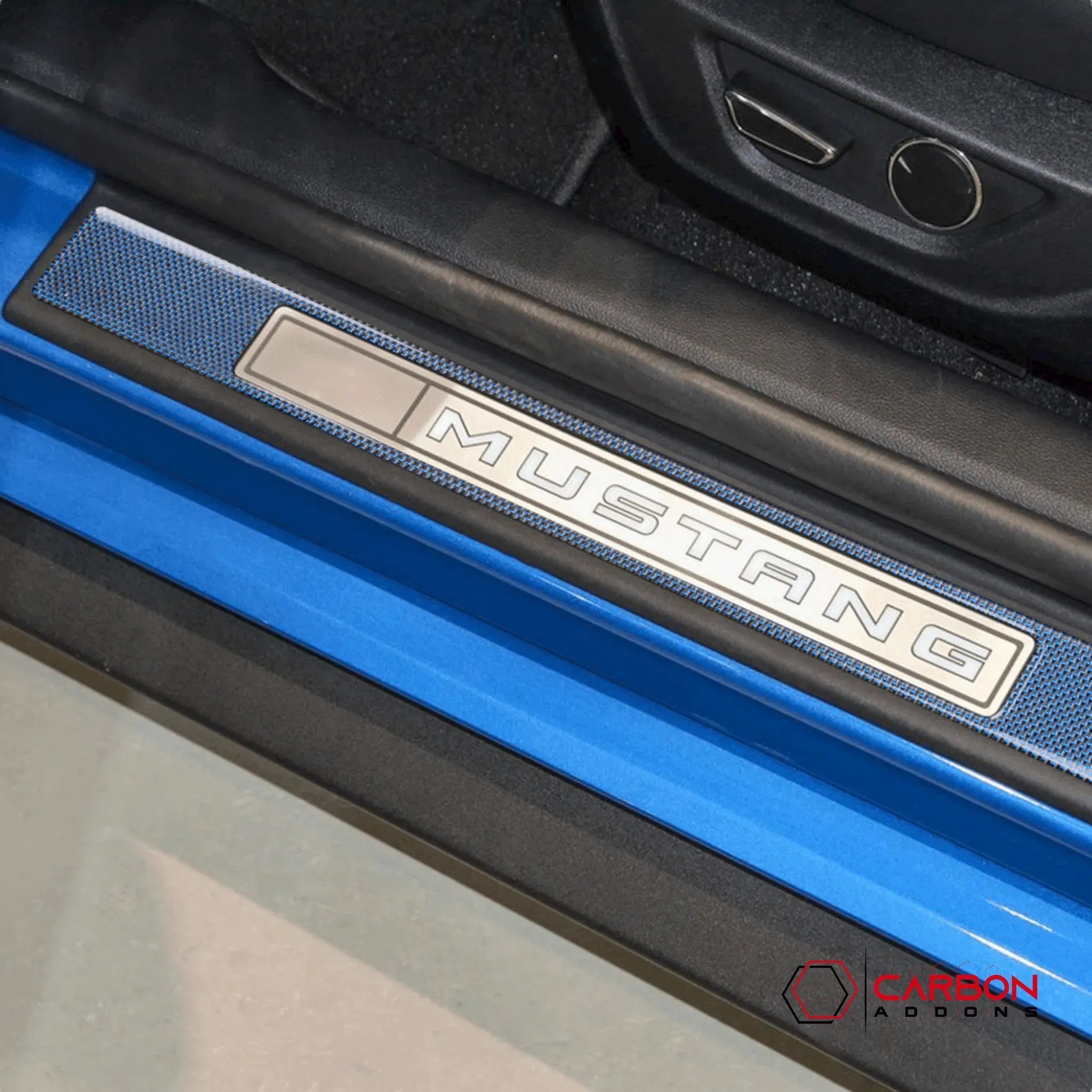 Reflective Carbon Fiber Inner Door Sills Trim Overlay for Ford Mustang 2015-2023 - carbonaddons Carbon Fiber Parts, Accessories, Upgrades, Mods