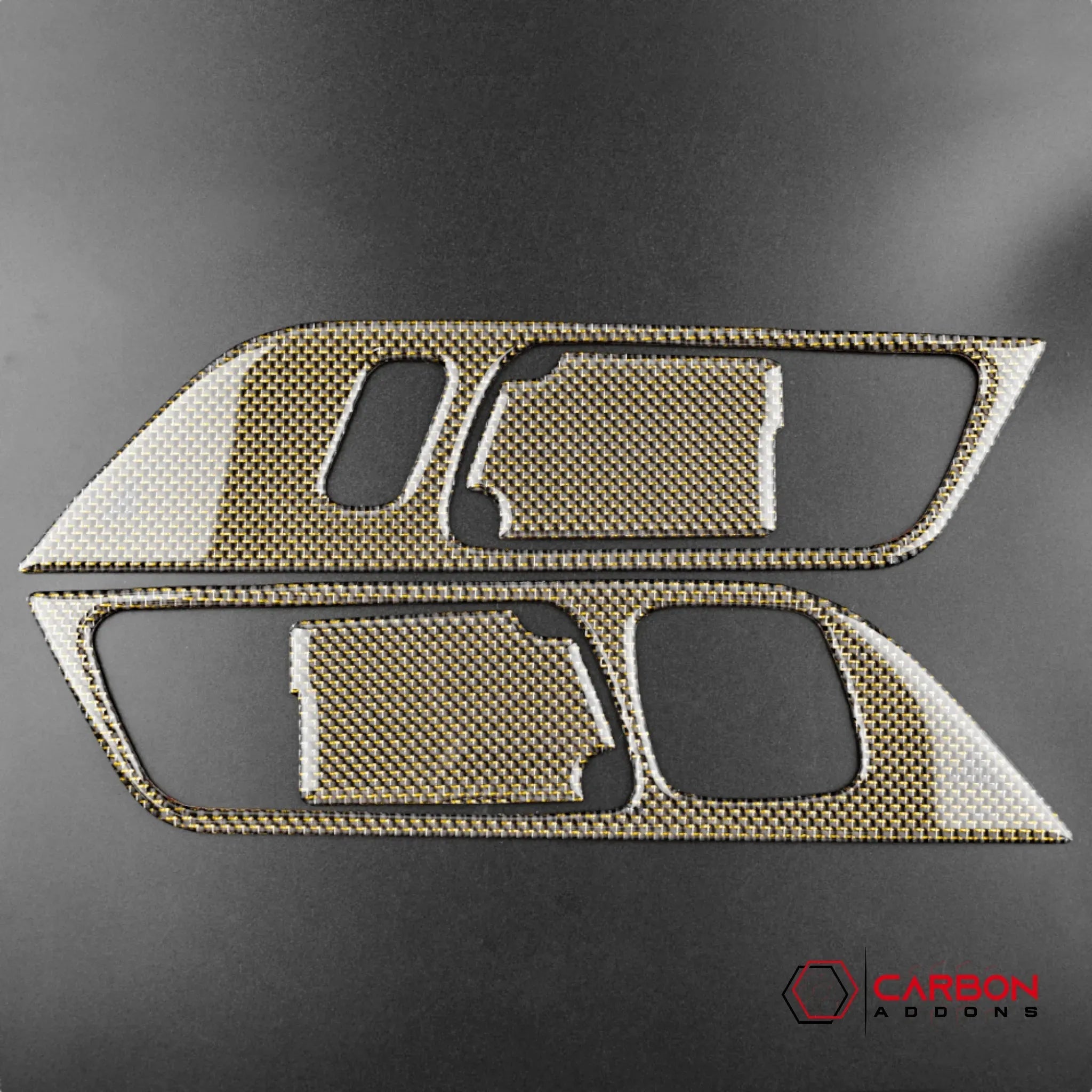 Reflective Carbon Fiber Interior Door Handle Trim Overlay for Ford Mustang 2015-2023 - carbonaddons Carbon Fiber Parts, Accessories, Upgrades, Mods