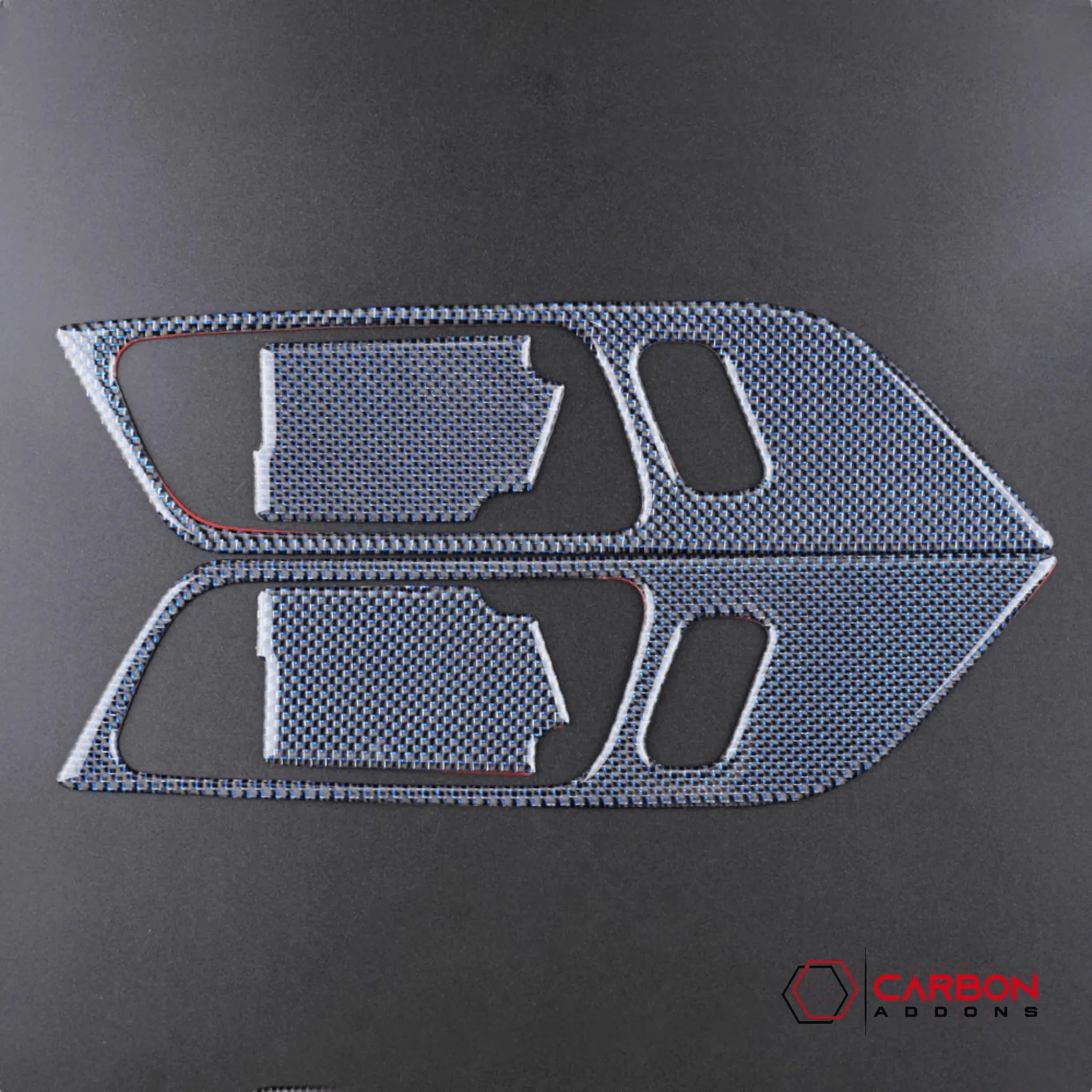 Reflective Carbon Fiber Interior Door Handle Trim Overlay for Ford Mustang 2015-2023 - carbonaddons Carbon Fiber Parts, Accessories, Upgrades, Mods