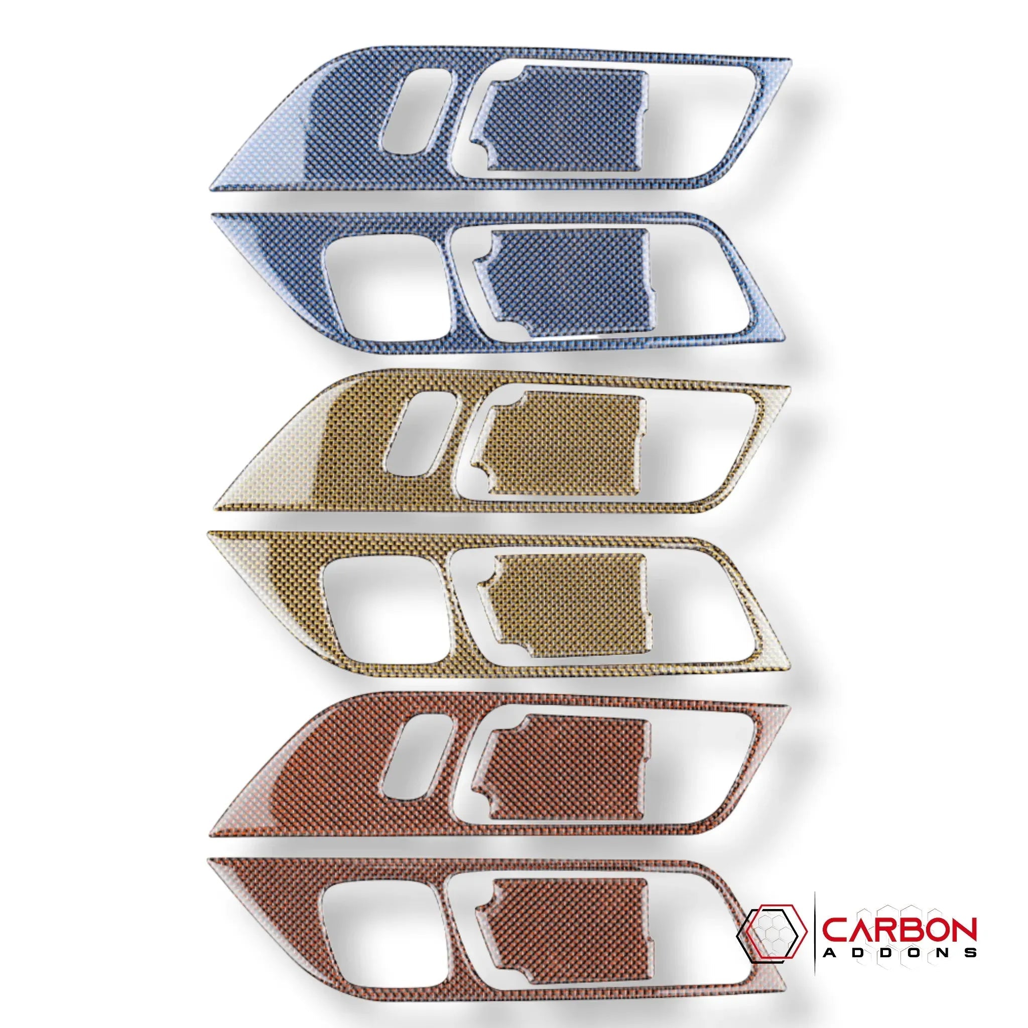 Reflective Carbon Fiber Interior Door Handle Trim Overlay for Ford Mustang 2015-2023 - carbonaddons Carbon Fiber Parts, Accessories, Upgrades, Mods