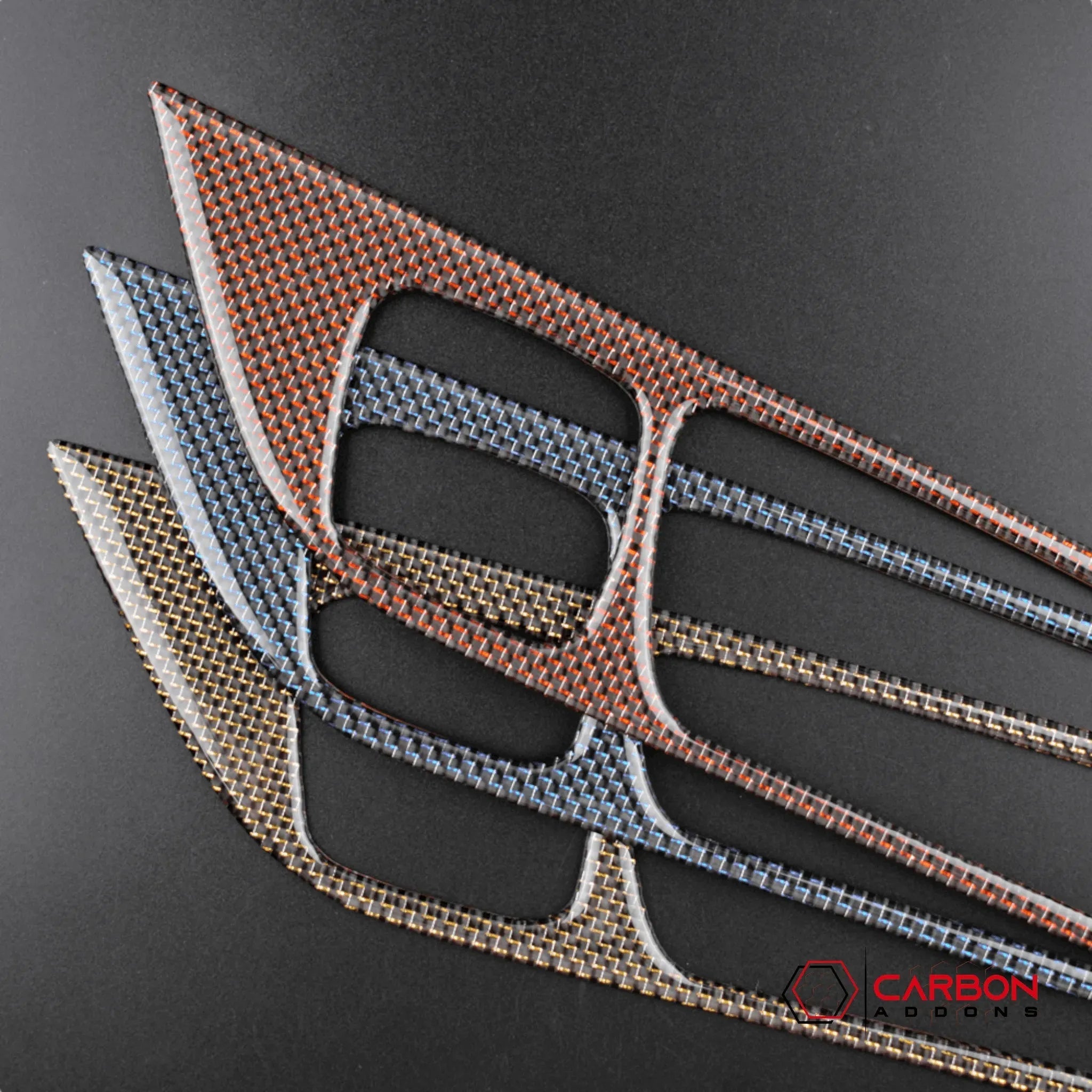 Reflective Carbon Fiber Interior Door Handle Trim Overlay for Ford Mustang 2015-2023 - carbonaddons Carbon Fiber Parts, Accessories, Upgrades, Mods