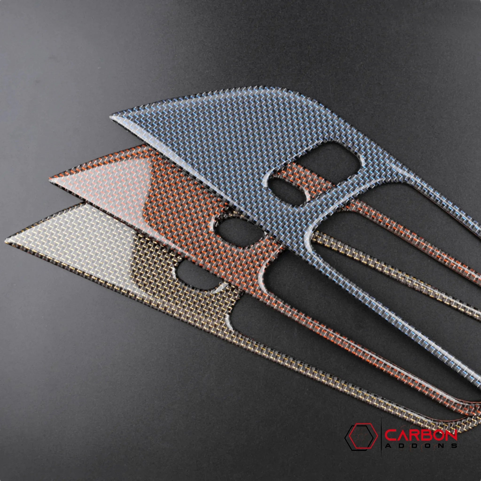 Reflective Carbon Fiber Interior Door Handle Trim Overlay for Ford Mustang 2015-2023 - carbonaddons Carbon Fiber Parts, Accessories, Upgrades, Mods