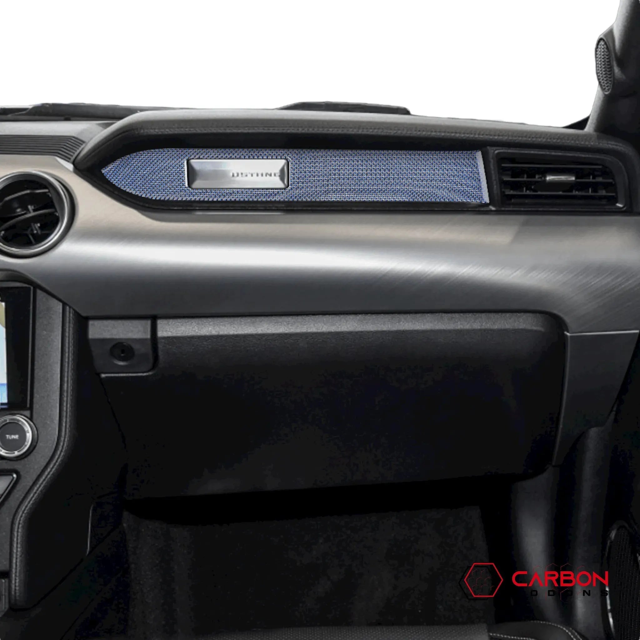 Reflective Carbon Fiber Passenger Dashboard Emblem Trim Overlay for Ford Mustang 2015-2023 - carbonaddons Carbon Fiber Parts, Accessories, Upgrades, Mods