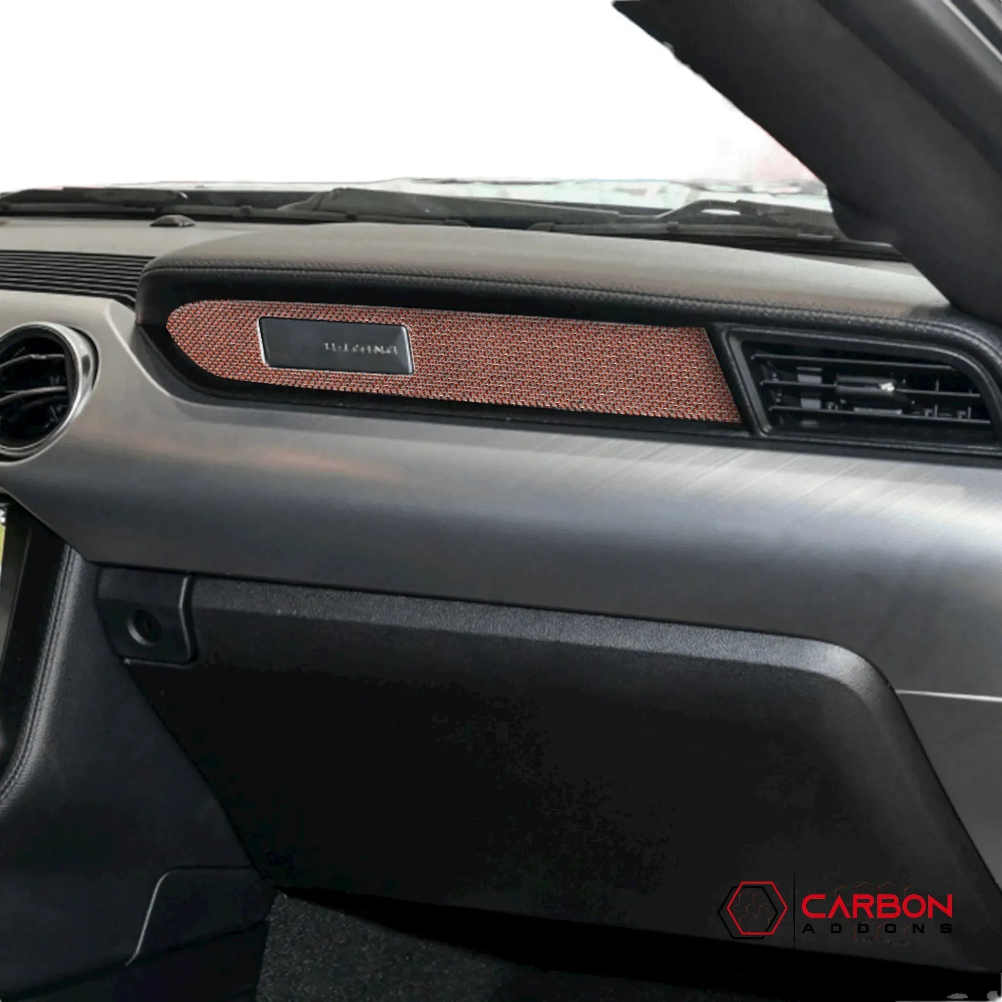 Reflective Carbon Fiber Passenger Dashboard Emblem Trim Overlay for Ford Mustang 2015-2023 - carbonaddons Carbon Fiber Parts, Accessories, Upgrades, Mods