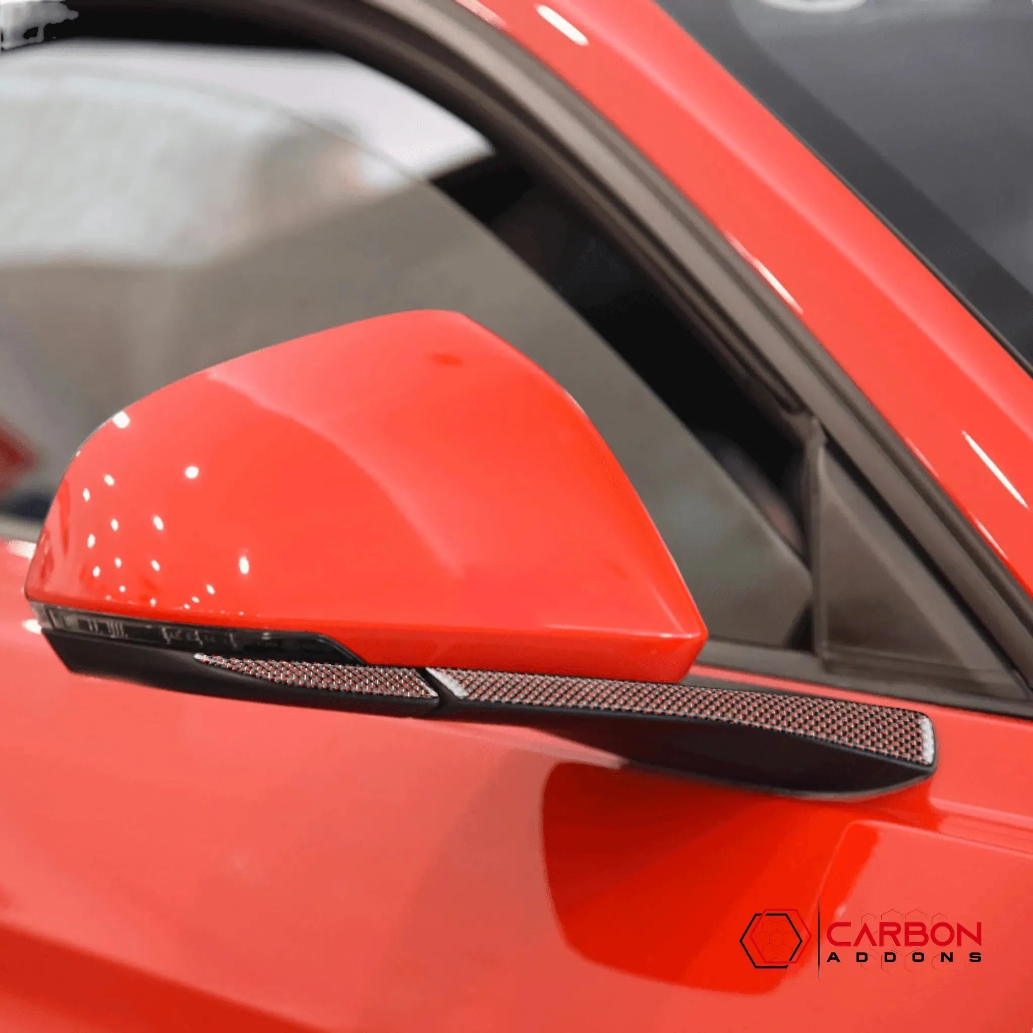 Reflective Carbon Fiber Rear View Mirror Trim Overlay For Ford Mustang 2015-2023 - carbonaddons Carbon Fiber Parts, Accessories, Upgrades, Mods