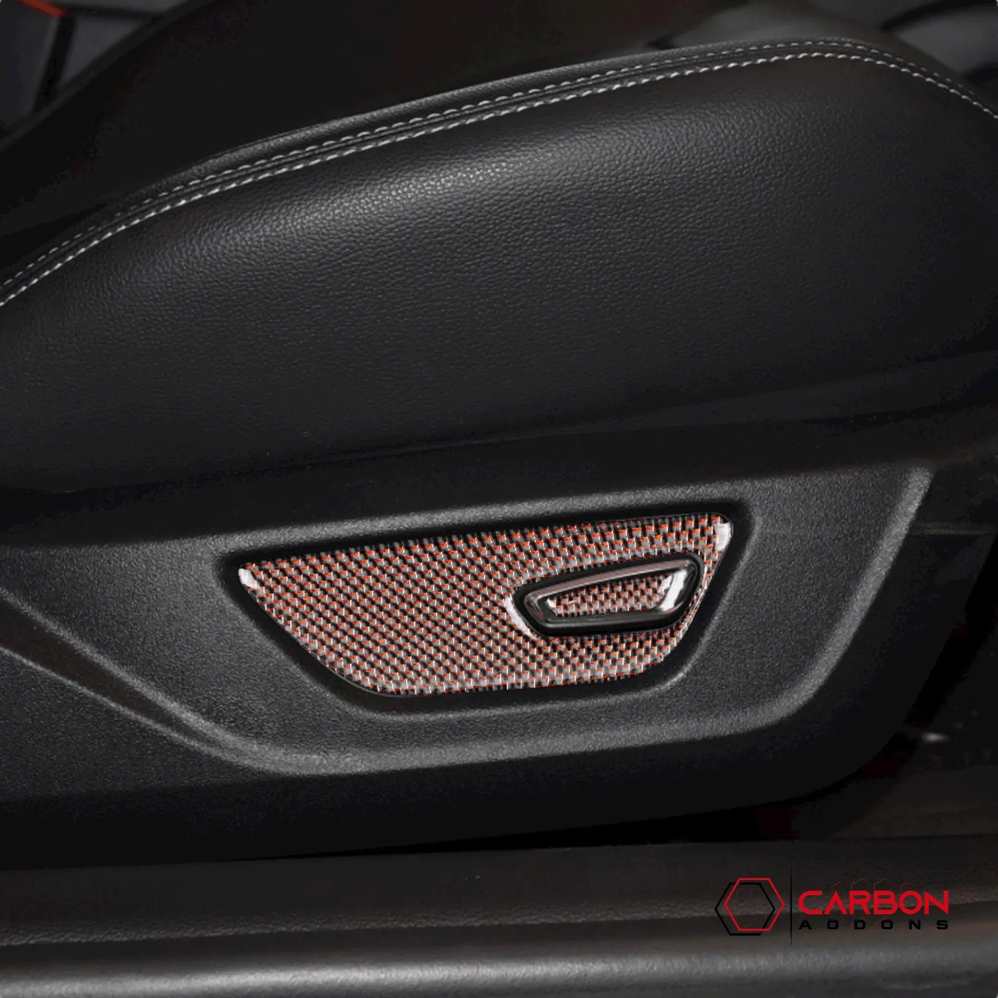 Reflective Carbon Fiber Seat Function Control Trim Overlay For Ford Mustang 2015-2023 - carbonaddons Carbon Fiber Parts, Accessories, Upgrades, Mods