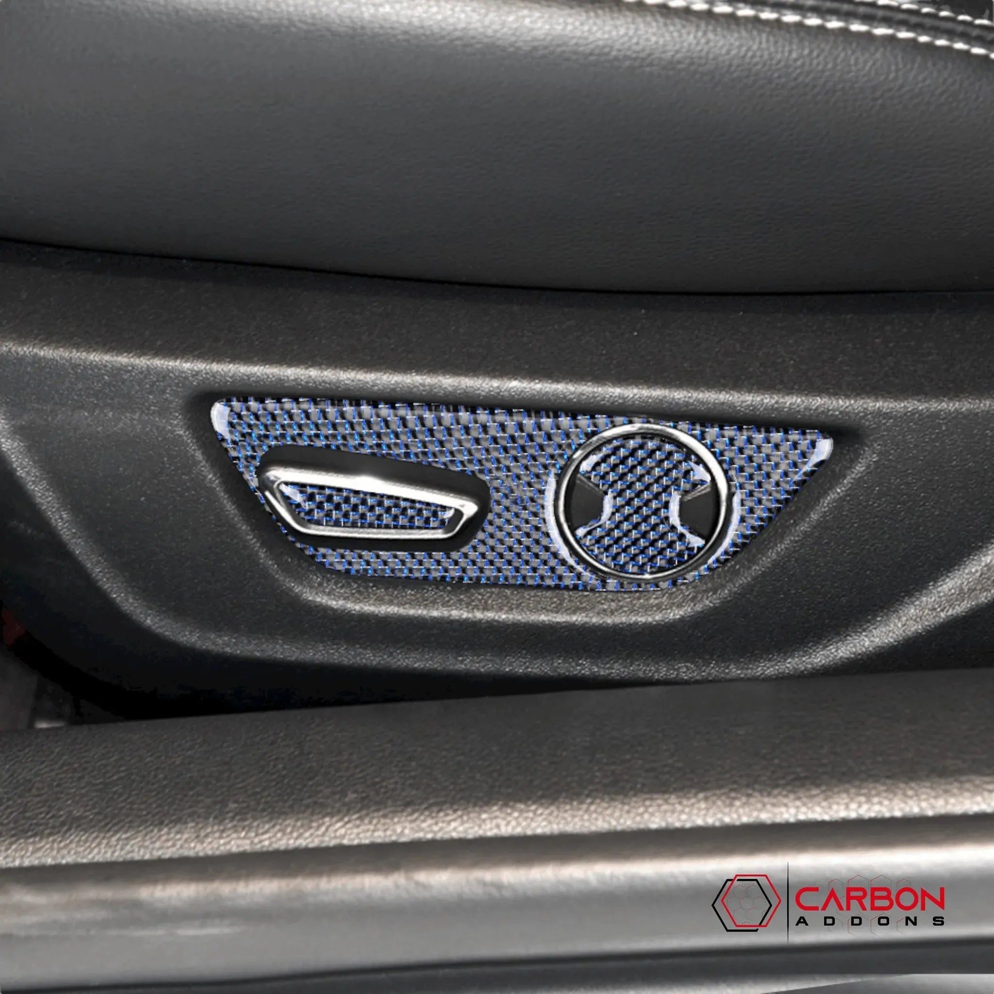 Reflective Carbon Fiber Seat Function Control Trim Overlay For Ford Mustang 2015-2023 - carbonaddons Carbon Fiber Parts, Accessories, Upgrades, Mods