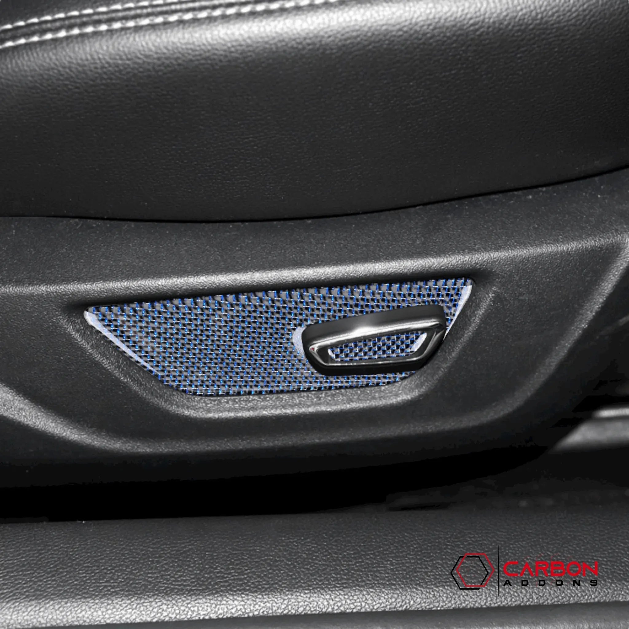 Reflective Carbon Fiber Seat Function Control Trim Overlay For Ford Mustang 2015-2023 - carbonaddons Carbon Fiber Parts, Accessories, Upgrades, Mods