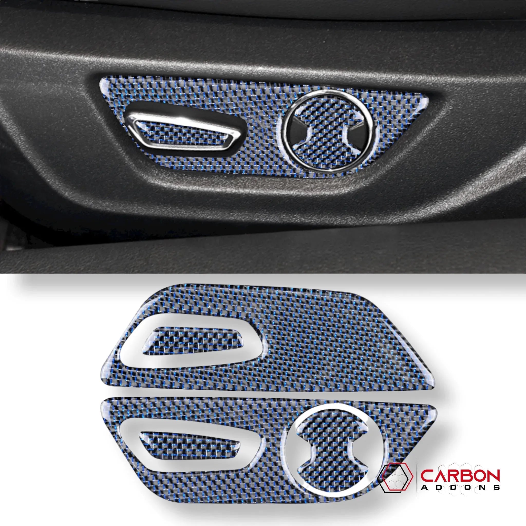 Reflective Carbon Fiber Seat Function Control Trim Overlay For Ford Mustang 2015-2023 - carbonaddons Carbon Fiber Parts, Accessories, Upgrades, Mods