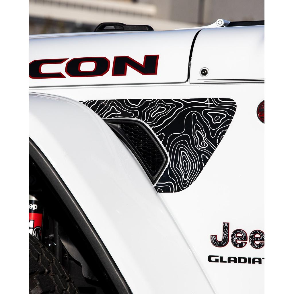 Topographical Map Fender Vent Premium Wrap Decal for Wrangler and Gladiator - AdventureLifeDecals