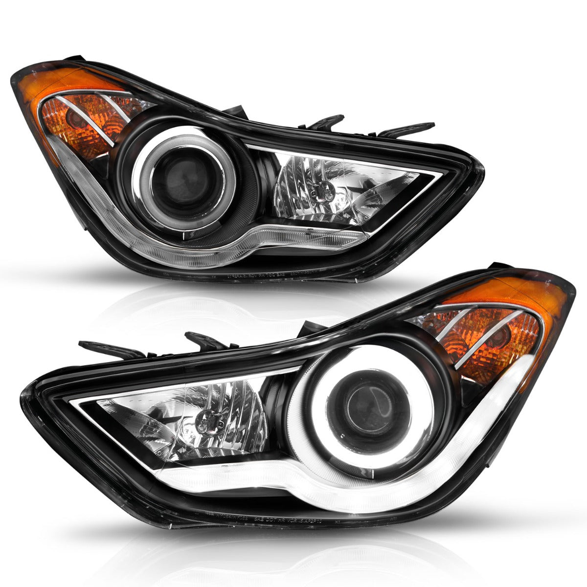 HYUNDAI ELANTRA 11-13 PROJECTOR HEADLIGHTS BLACK W/ RX HALO