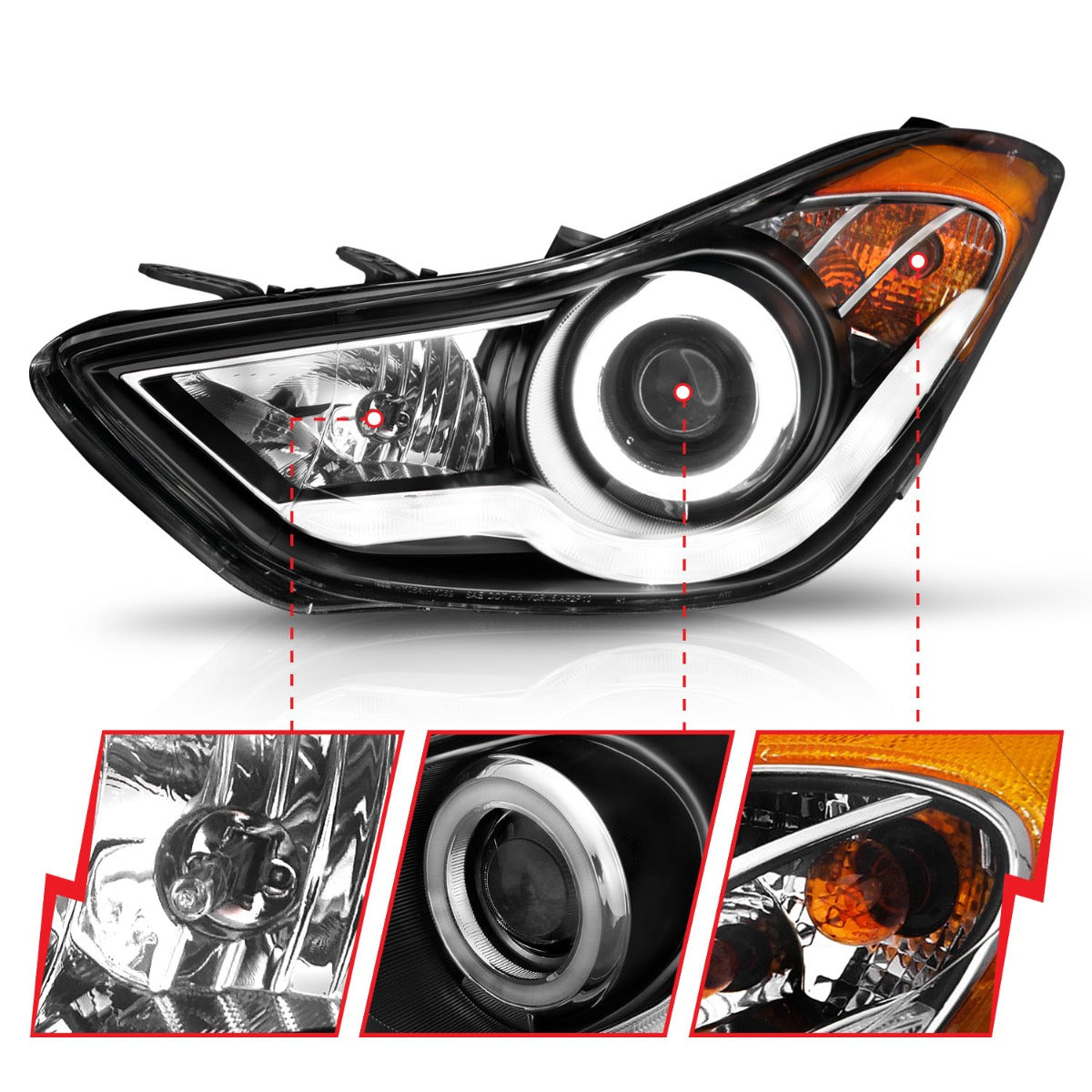HYUNDAI ELANTRA 11-13 PROJECTOR HEADLIGHTS BLACK W/ RX HALO