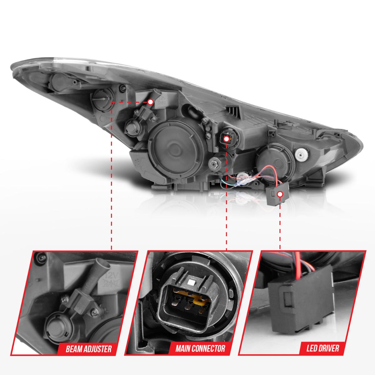 HYUNDAI ELANTRA 11-13 PROJECTOR HEADLIGHTS BLACK W/ RX HALO