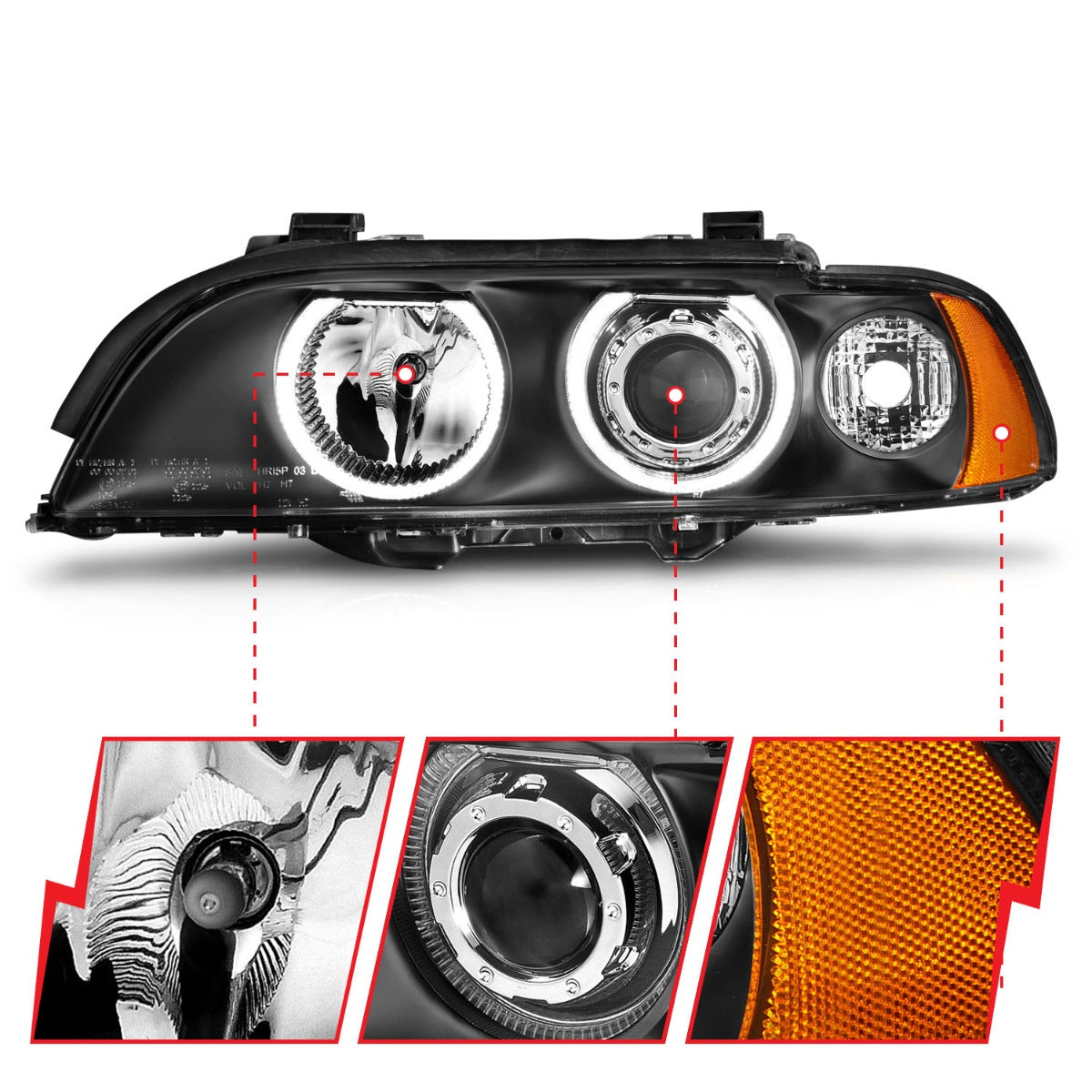 BMW 5 SERIES E39 97-00 PROJECTOR HALO HEADLIGHTS BLACK
