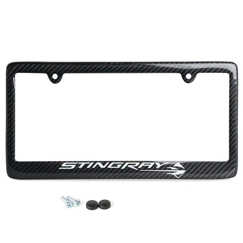 C7 Corvette Carbon Fiber License Plate Frame - Stingray Script with Fish Logo-SR1 Performance