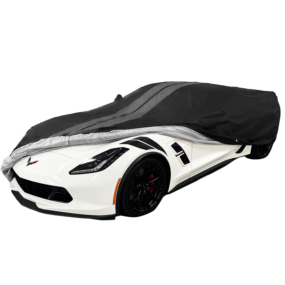 C7 Corvette Ultraguard Plus Car Cover - 300D Indoor/Outdoor Protection - Black with Gray Stripes-SR1 Performance