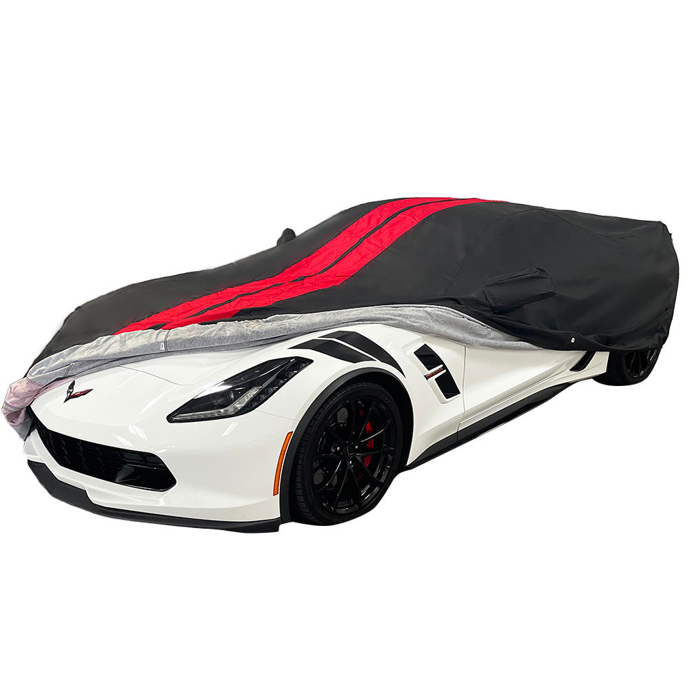 C7 Corvette Ultraguard Plus Car Cover - 300D Indoor/Outdoor Protection - Black with Red Stripes-SR1 Performance