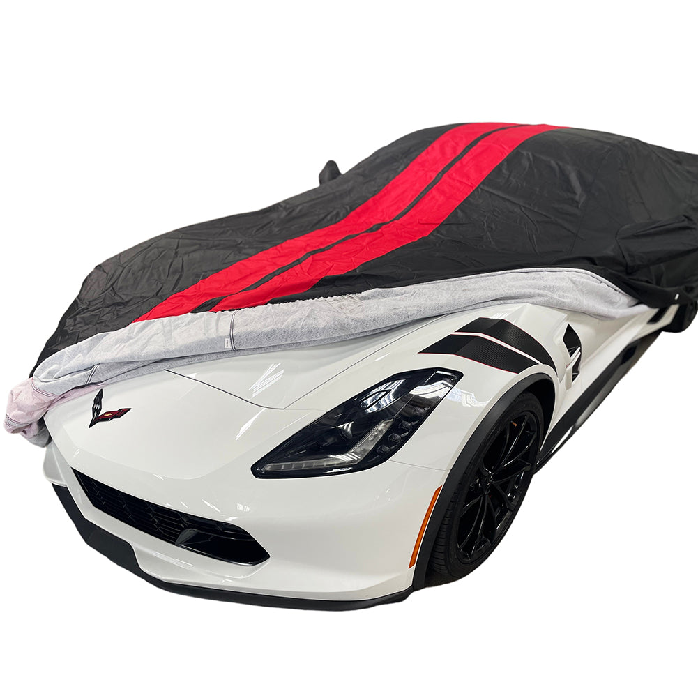 C7 Corvette Ultraguard Plus Car Cover - 300D Indoor/Outdoor Protection - Black with Red Stripes-SR1 Performance