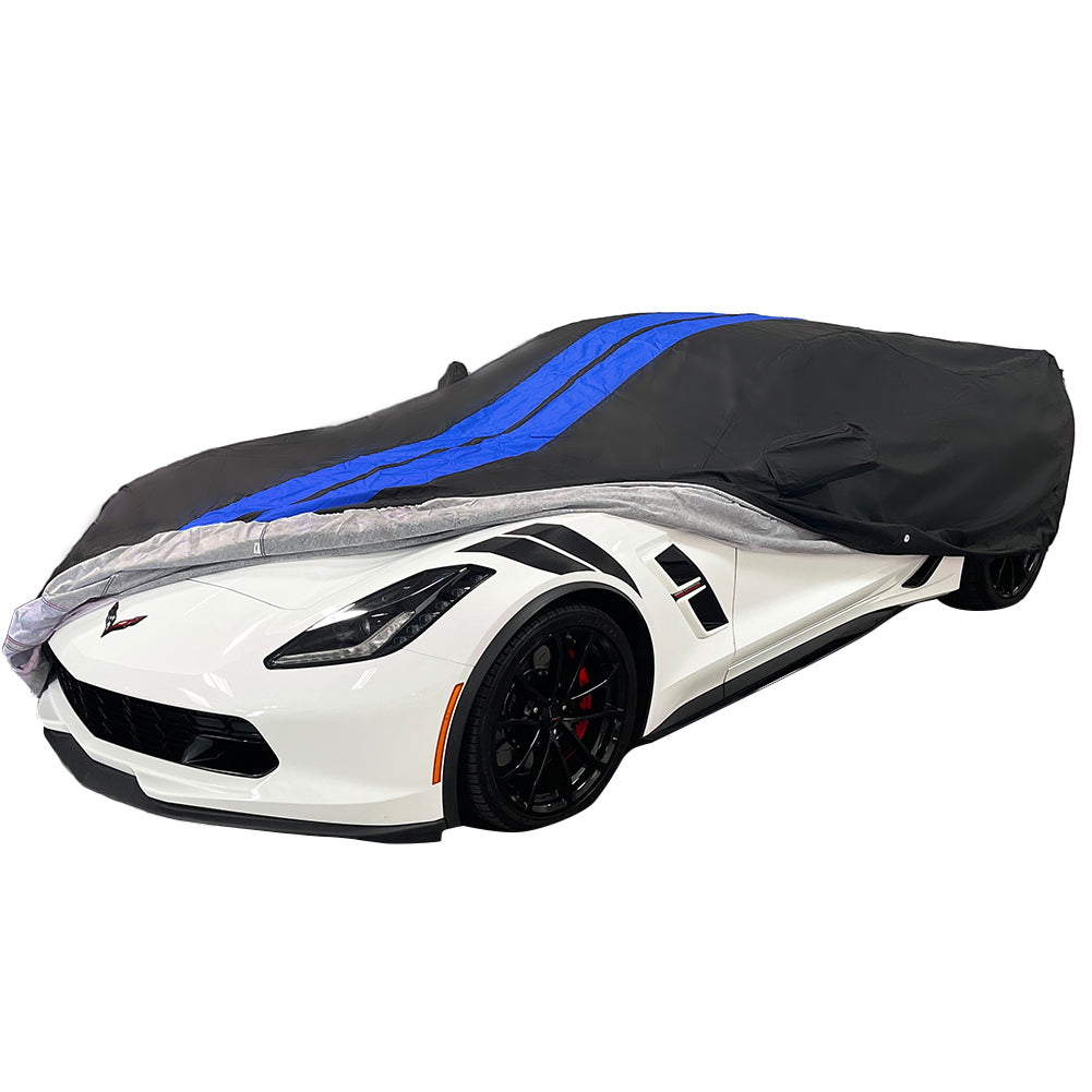 C7 Corvette Ultraguard Plus Car Cover - 300D Indoor/Outdoor Protection - Black with Blue Stripes-SR1 Performance