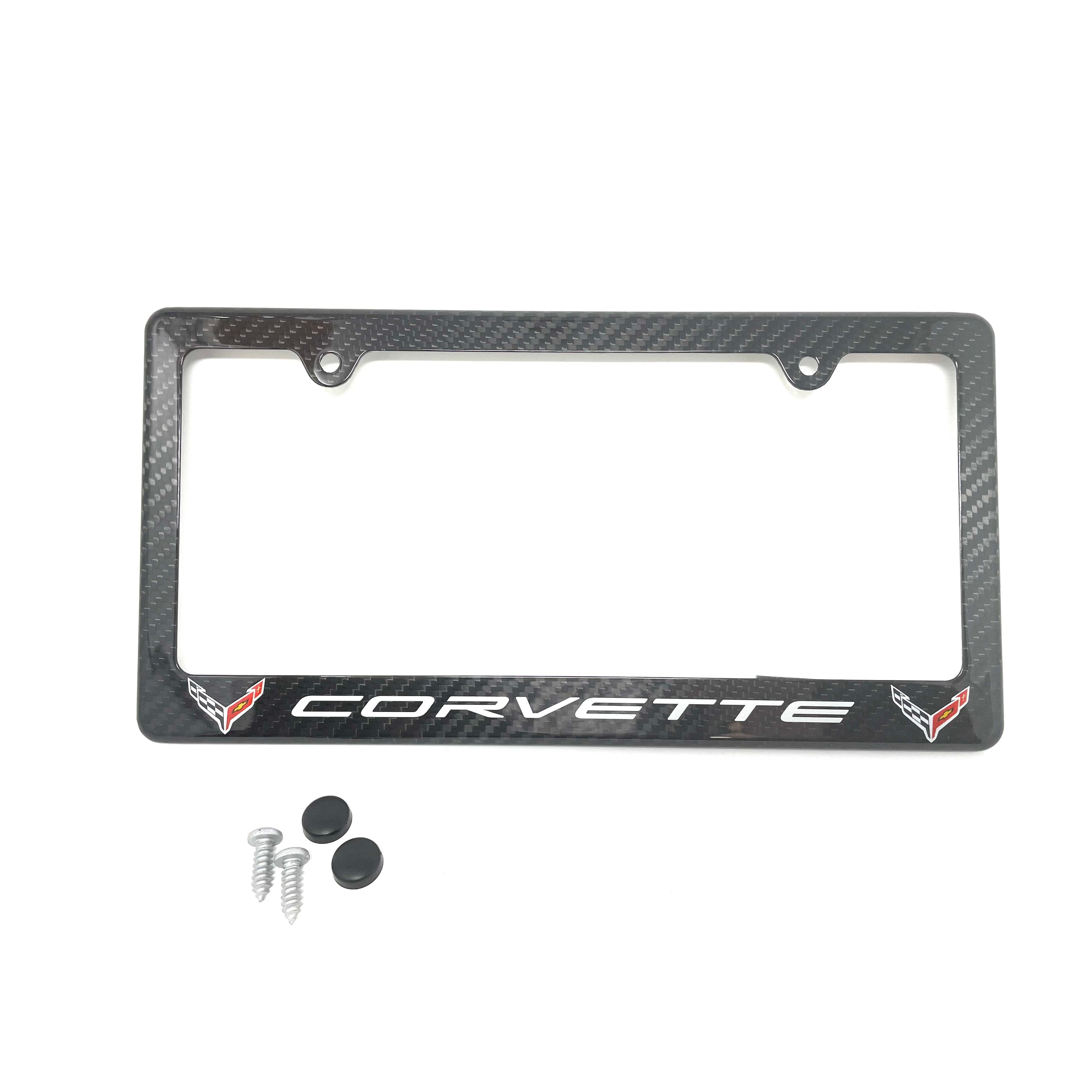 C8 Corvette Carbon Fiber License Plate Frame - Corvette Script with Crossed Flags Logos-SR1 Performance