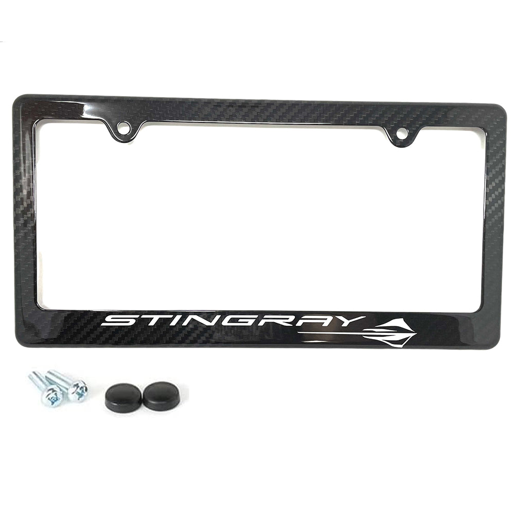 C8 Corvette Carbon Fiber License Plate Frame - Stingray Script with Fish Logo-SR1 Performance