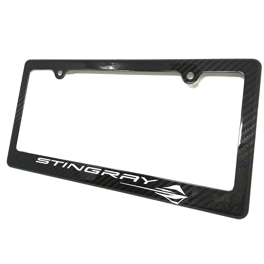 C8 Corvette Carbon Fiber License Plate Frame - Stingray Script with Fish Logo-SR1 Performance
