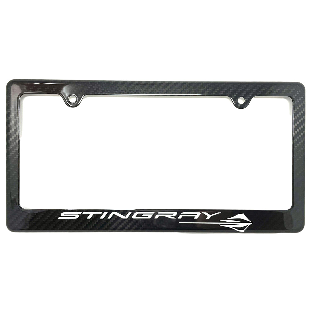 C8 Corvette Carbon Fiber License Plate Frame - Stingray Script with Fish Logo-SR1 Performance