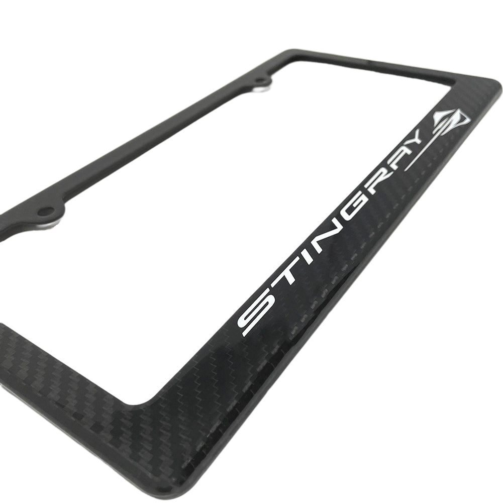 C8 Corvette Carbon Fiber License Plate Frame - Stingray Script with Fish Logo-SR1 Performance