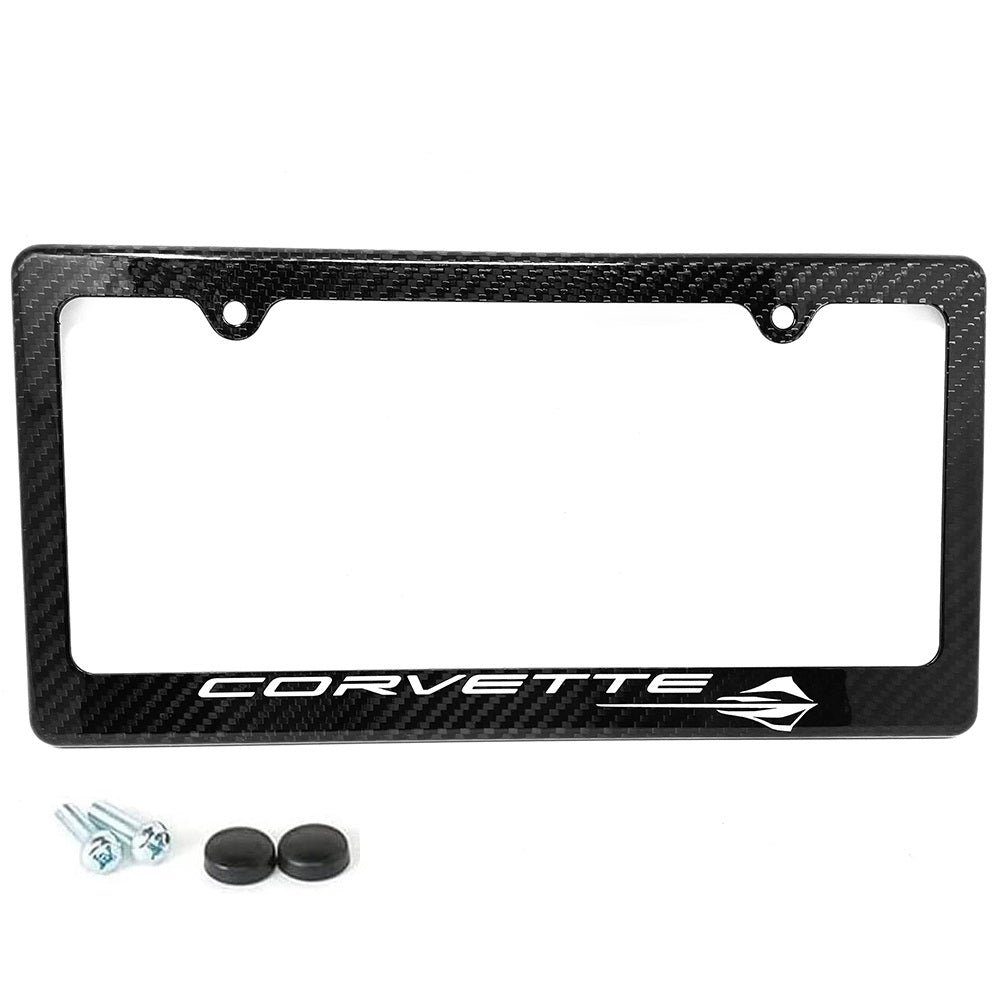 C8 Corvette Carbon Fiber License Plate Frame - Corvette Script with Fish Logo-SR1 Performance