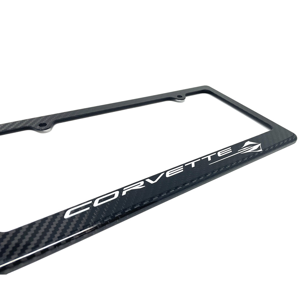 C8 Corvette Carbon Fiber License Plate Frame - Corvette Script with Fish Logo-SR1 Performance