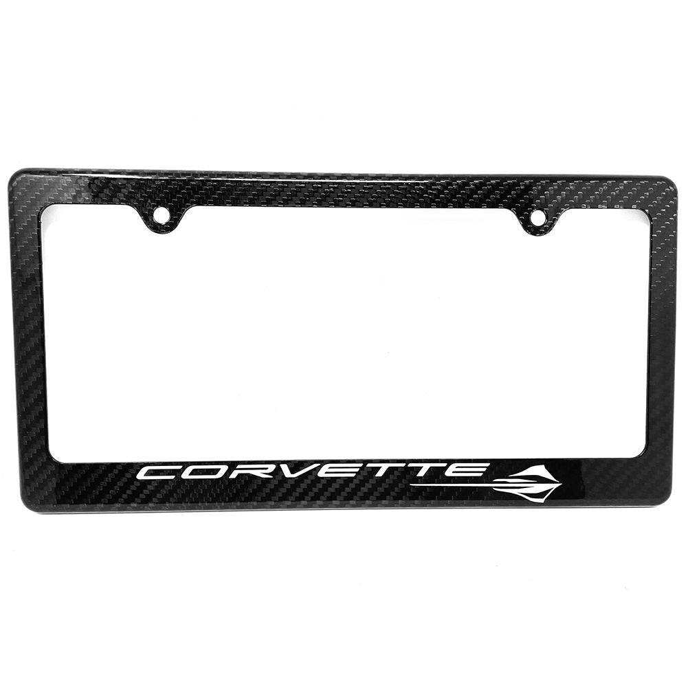 C8 Corvette Carbon Fiber License Plate Frame - Corvette Script with Fish Logo-SR1 Performance