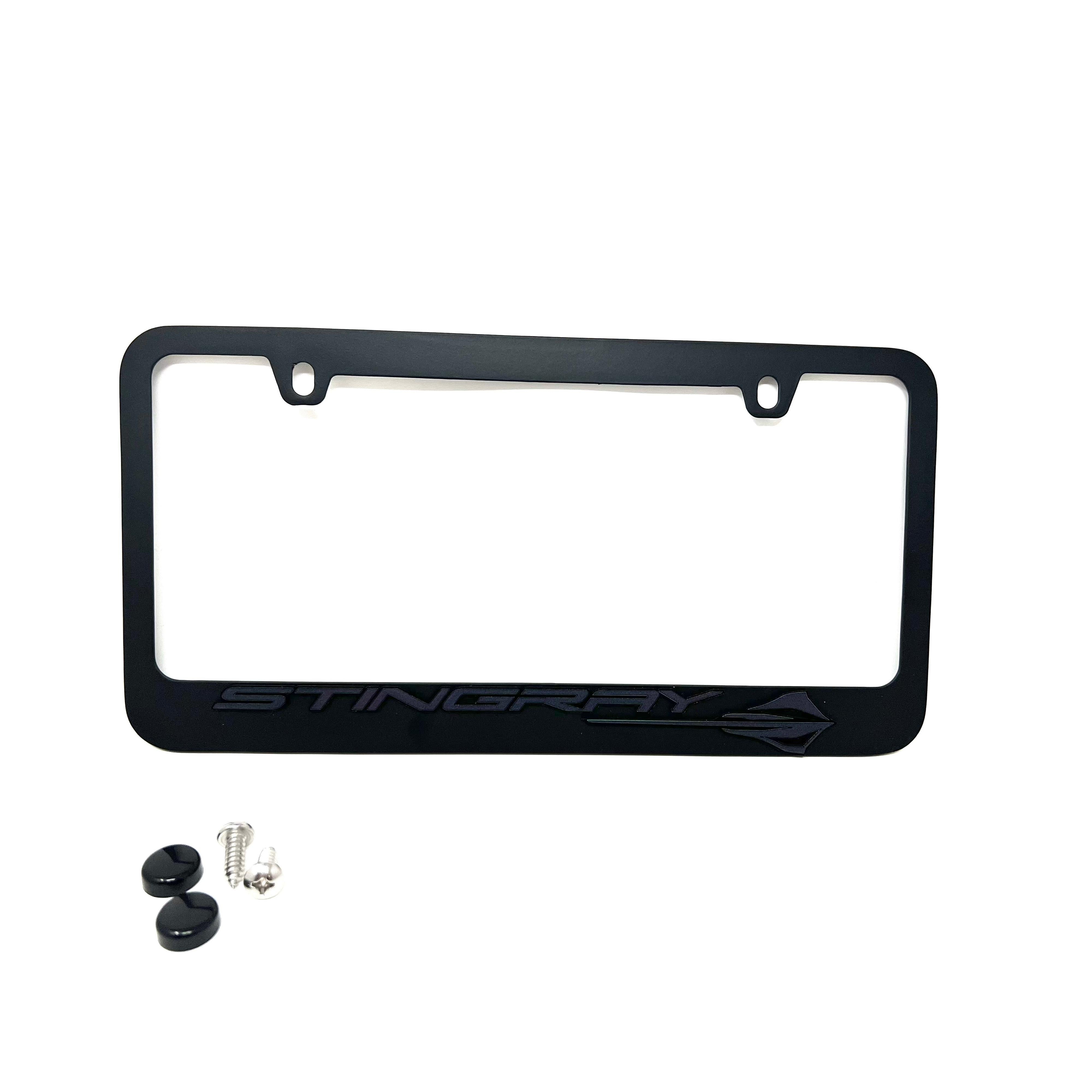 C8 Corvette Stingray License Plate Frame - Black with Black C8 Stingray Fish Logo-SR1 Performance