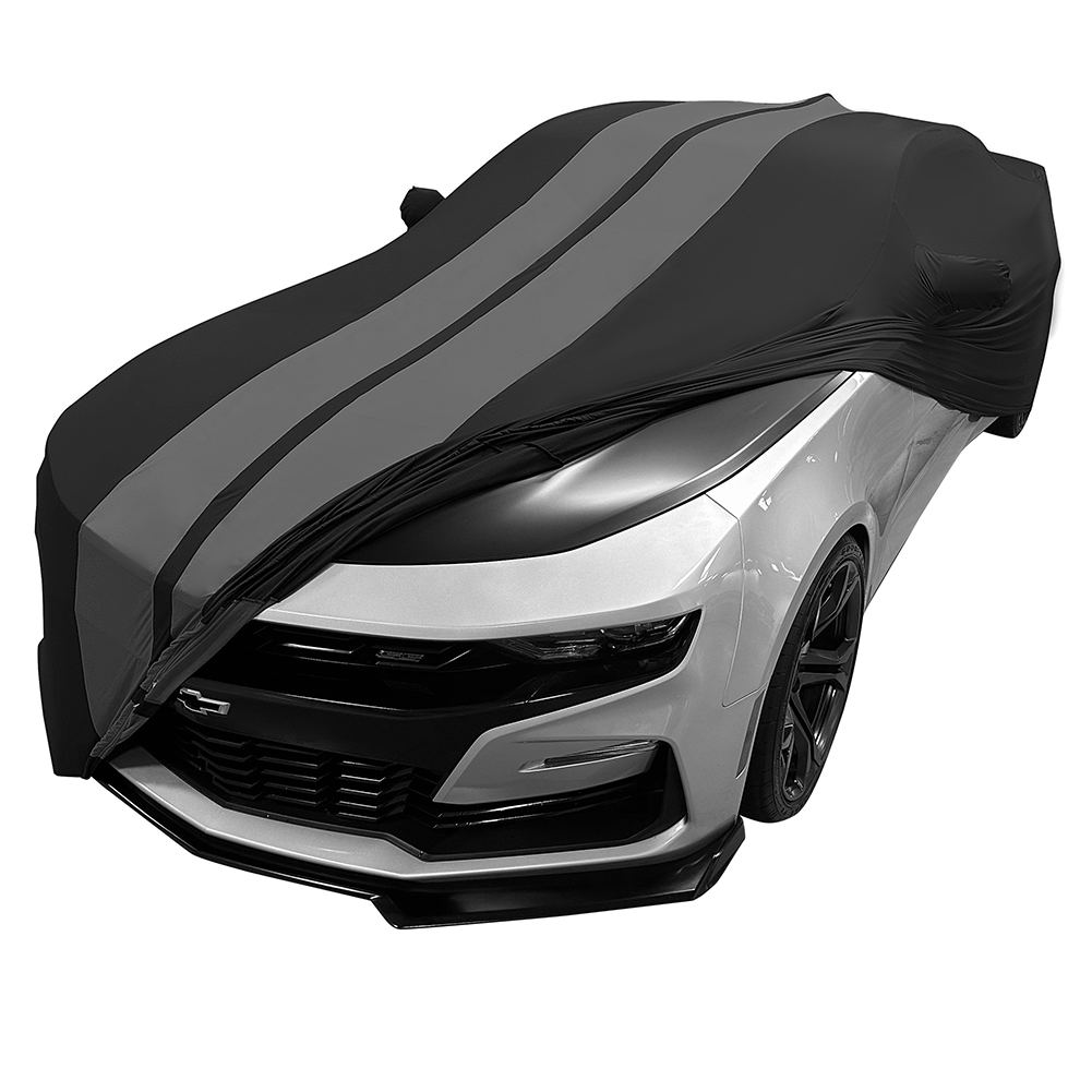 2010-2024 Camaro Ultraguard Stretch Satin Indoor Car Cover : Sport Series - Black with Gray Stripes-SR1 Performance